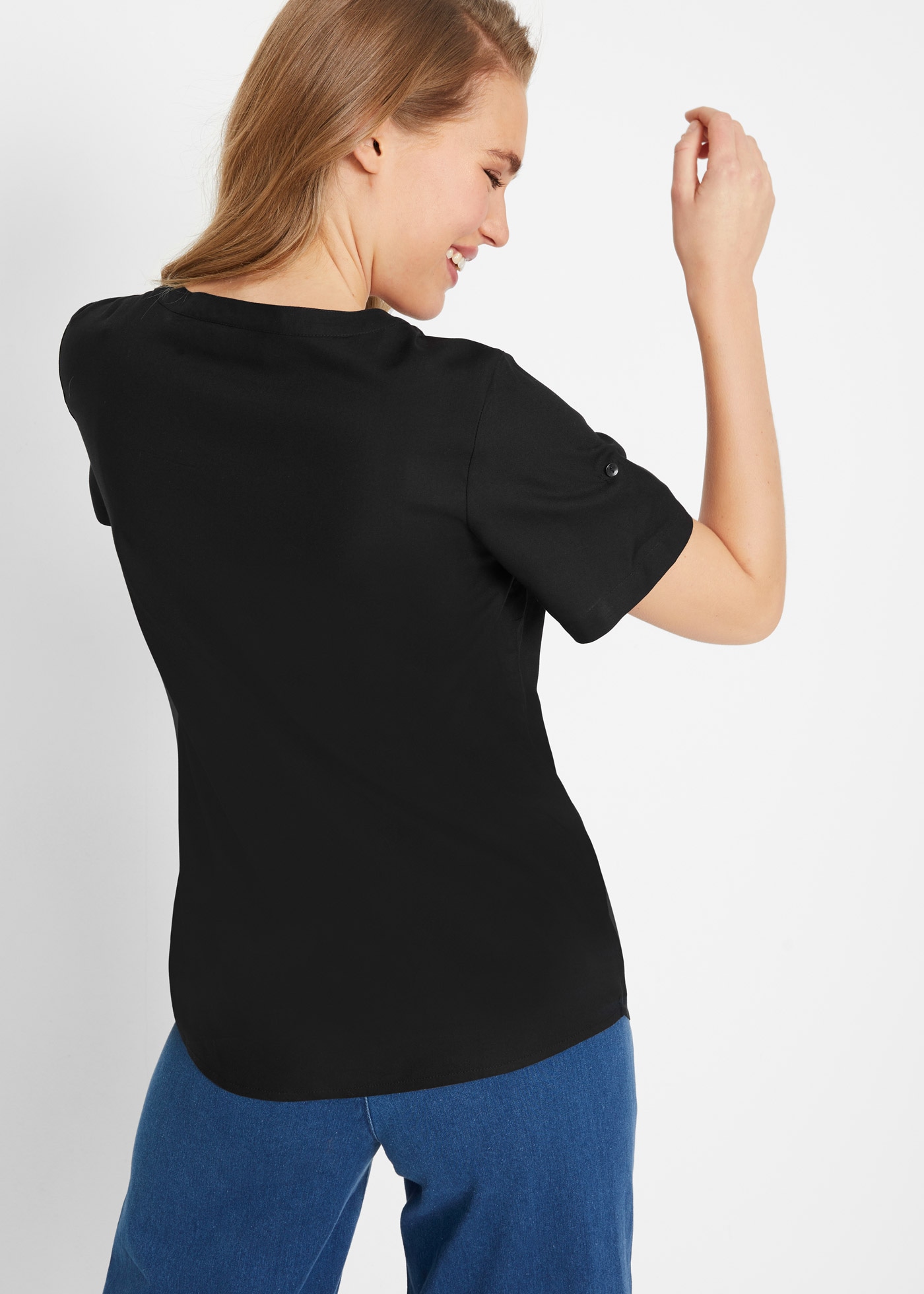 bonprix Blouse à manches courtes dezente A-Silhouette, mit V-Ausschnitt, aus reiner Viskose
