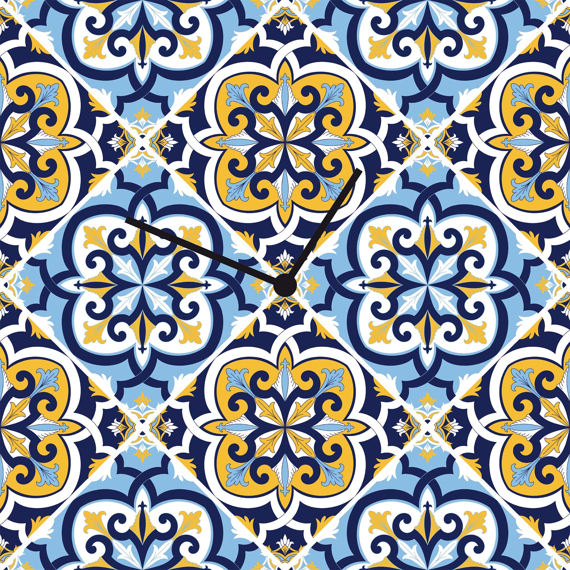 queence Horloge murale »Portugal, Fliesenoptik« Uhr, geräuschlos, Mosaik, Kachel, blau, gelb