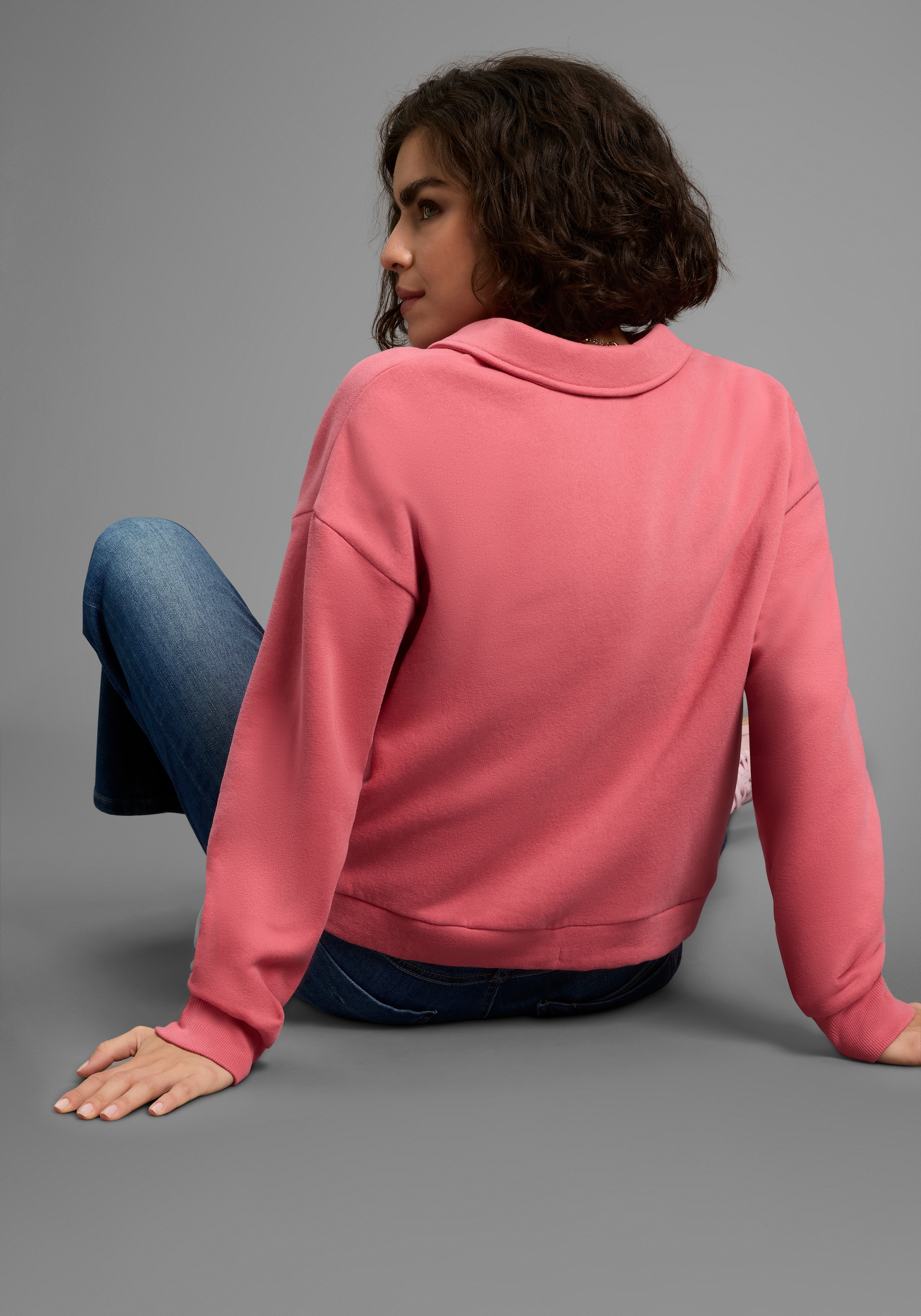 Laura Scott Sweatshirt , Weiche Baumwollmischung mit V-Ausschnitt und Kordel am Saum
