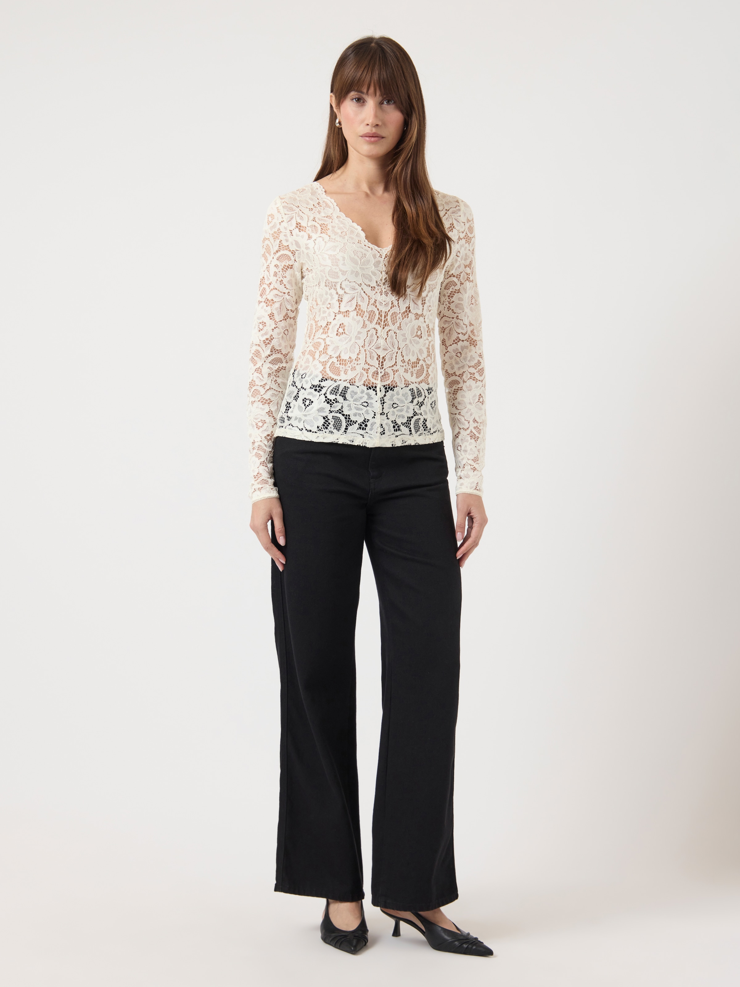 Y.A.S Spitzenshirt »YASLACEY LS V-NECK LACE TOP S. NOOS«