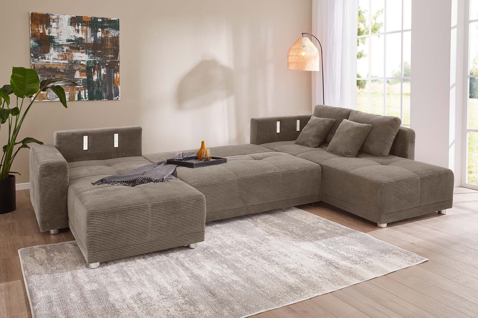 Jockenhöfer Gruppe Wohnlandschaft »Orlando U-Form, B: 337 cm« mit Bettfunktion, Bettkasten, 2 Kopfstützen & 2 Zierkissen, Federkern