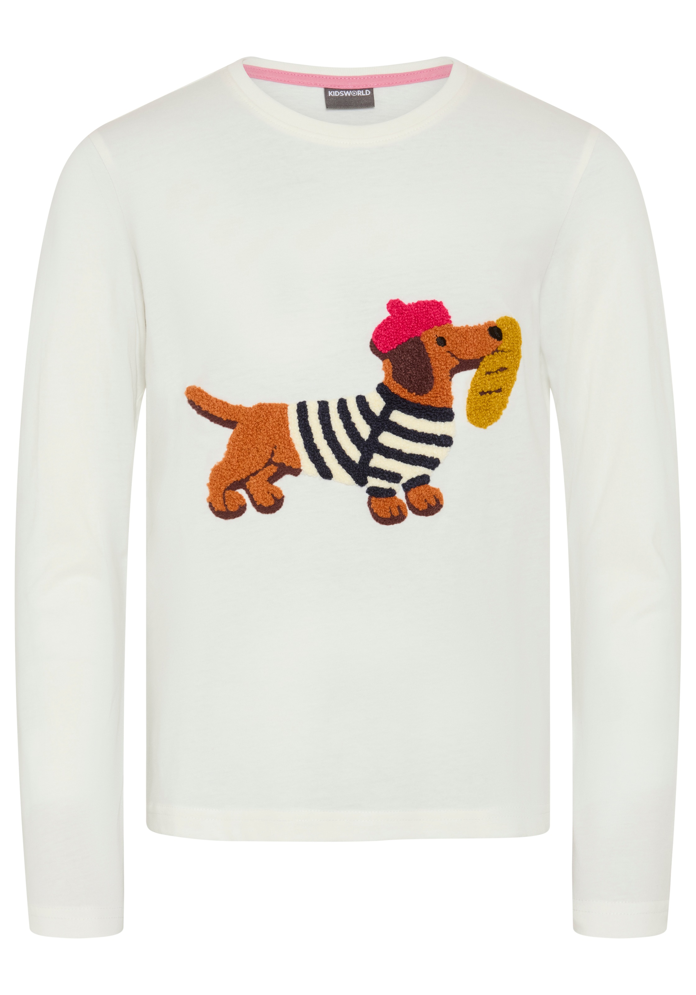 KIDSWORLD Langarmshirt »Shirt mit Frottee-Applikation: DACKEL« Shirt für Dackel-Fans, Basic-Stil, mit modischer Frottee-Applikation