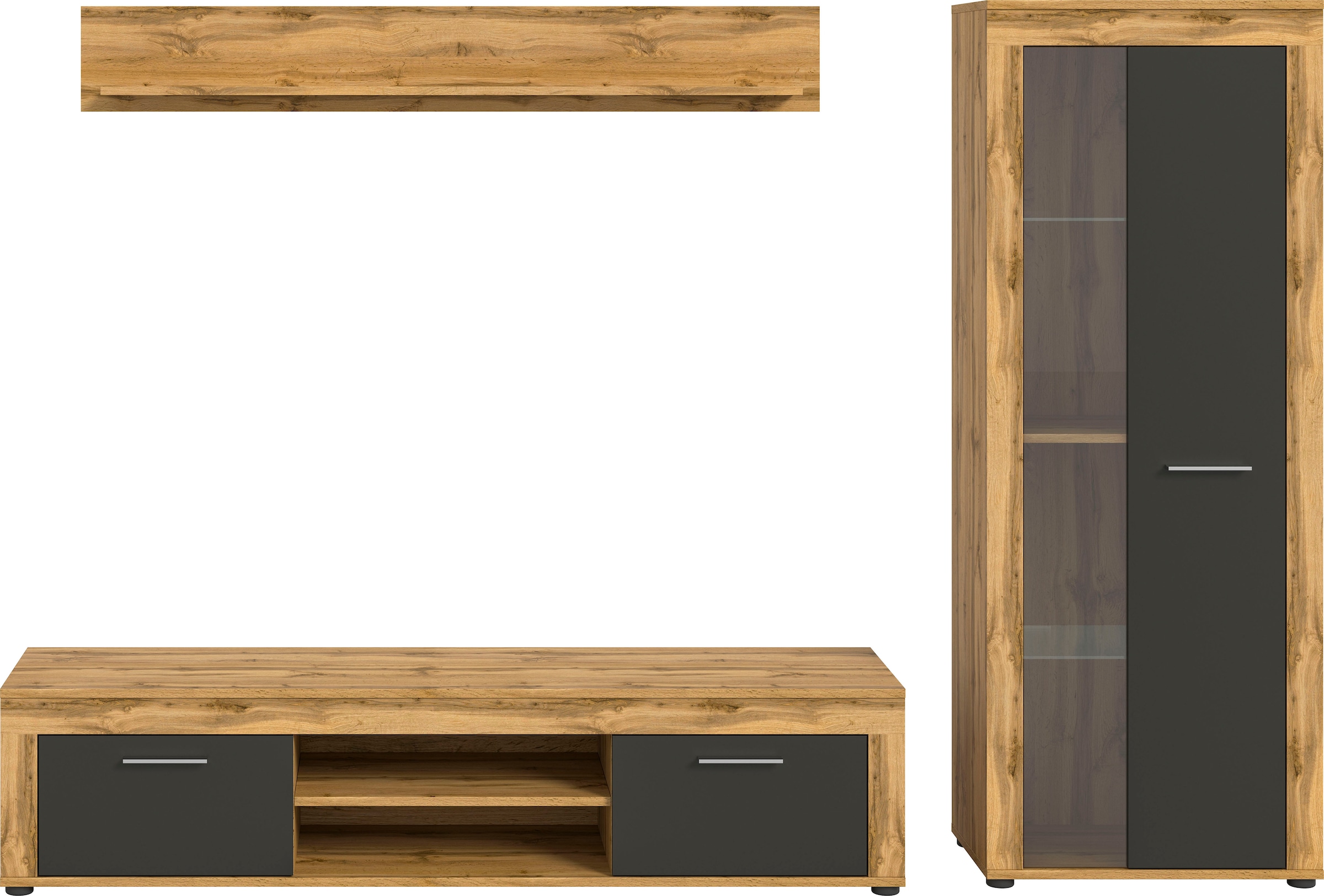 Home affaire Meuble mural »AOSTA, Breite 235cm, 3-teilige Wohn-Kombination« bestehend aus: Lowboard, Wandboard, Vitrine, 3 cuis tlg.