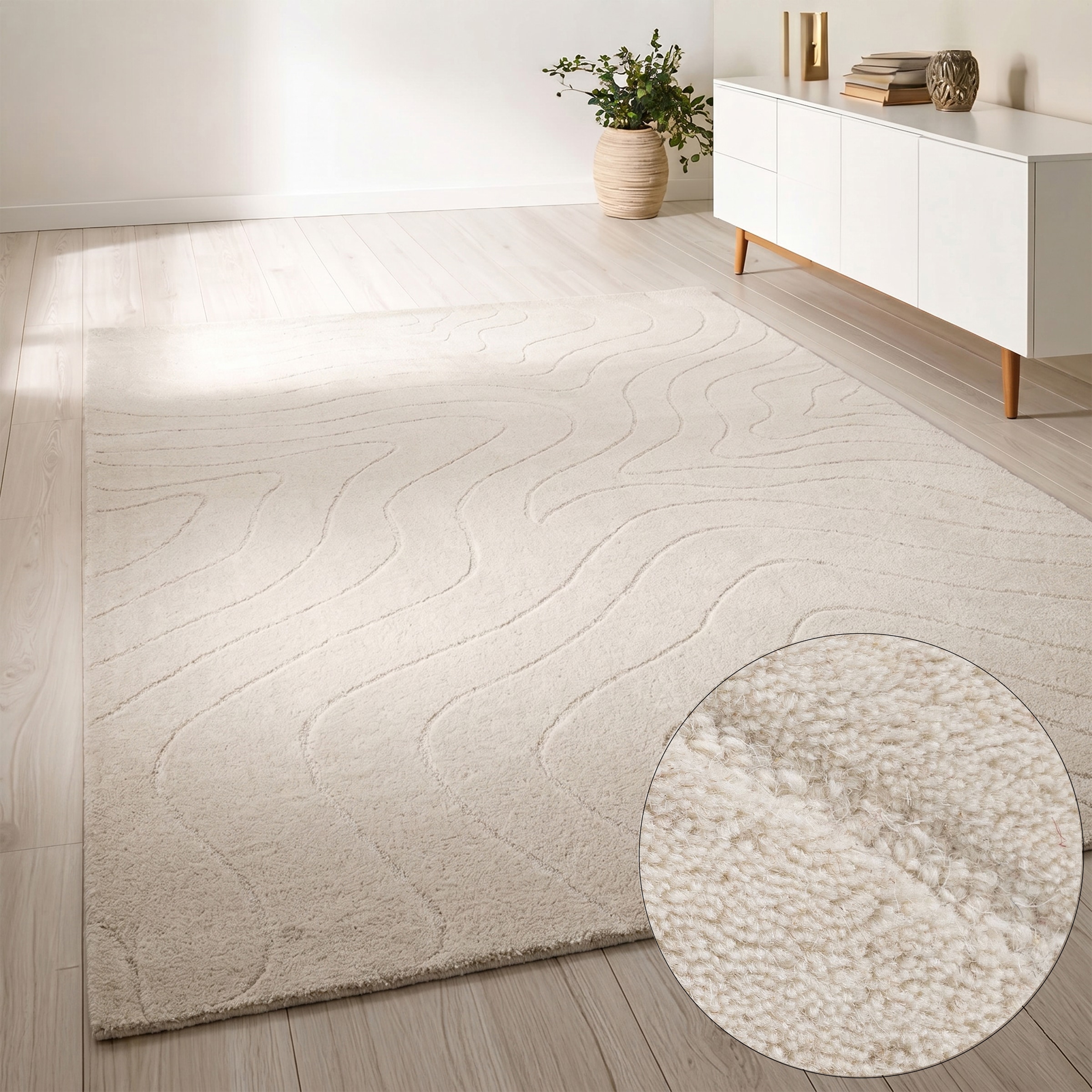 LeGer Home by Lena Gercke Tapis en laine »Zarrah, mit Wellendesign, Linienmuster« Rectangulaire 14 mm Höhe laine pure, moderne, scandinave, salon, chambre, salle à manger