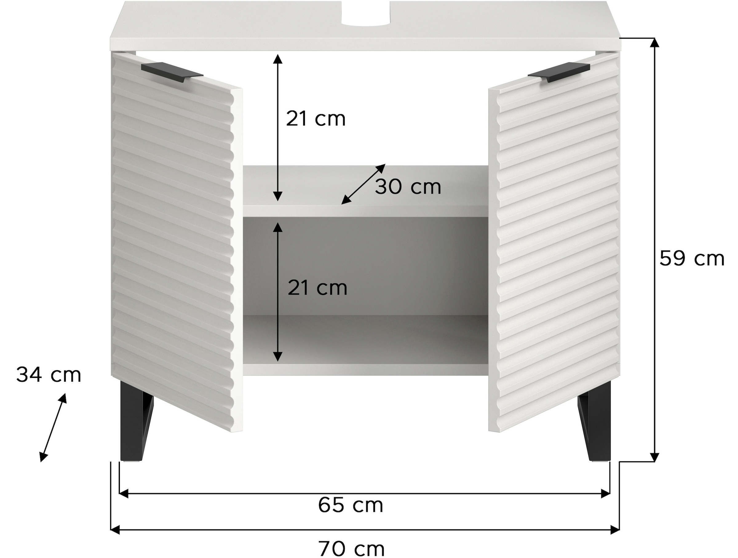 welltime Armoire sous lavabo »Litica, Breite 70 cm, inkl. Siphonausschnitt, 1 Einlegeboden, 2 Türen« Badschrank, Waschbeckenschrank, Badezimmer, Bad-Möbel