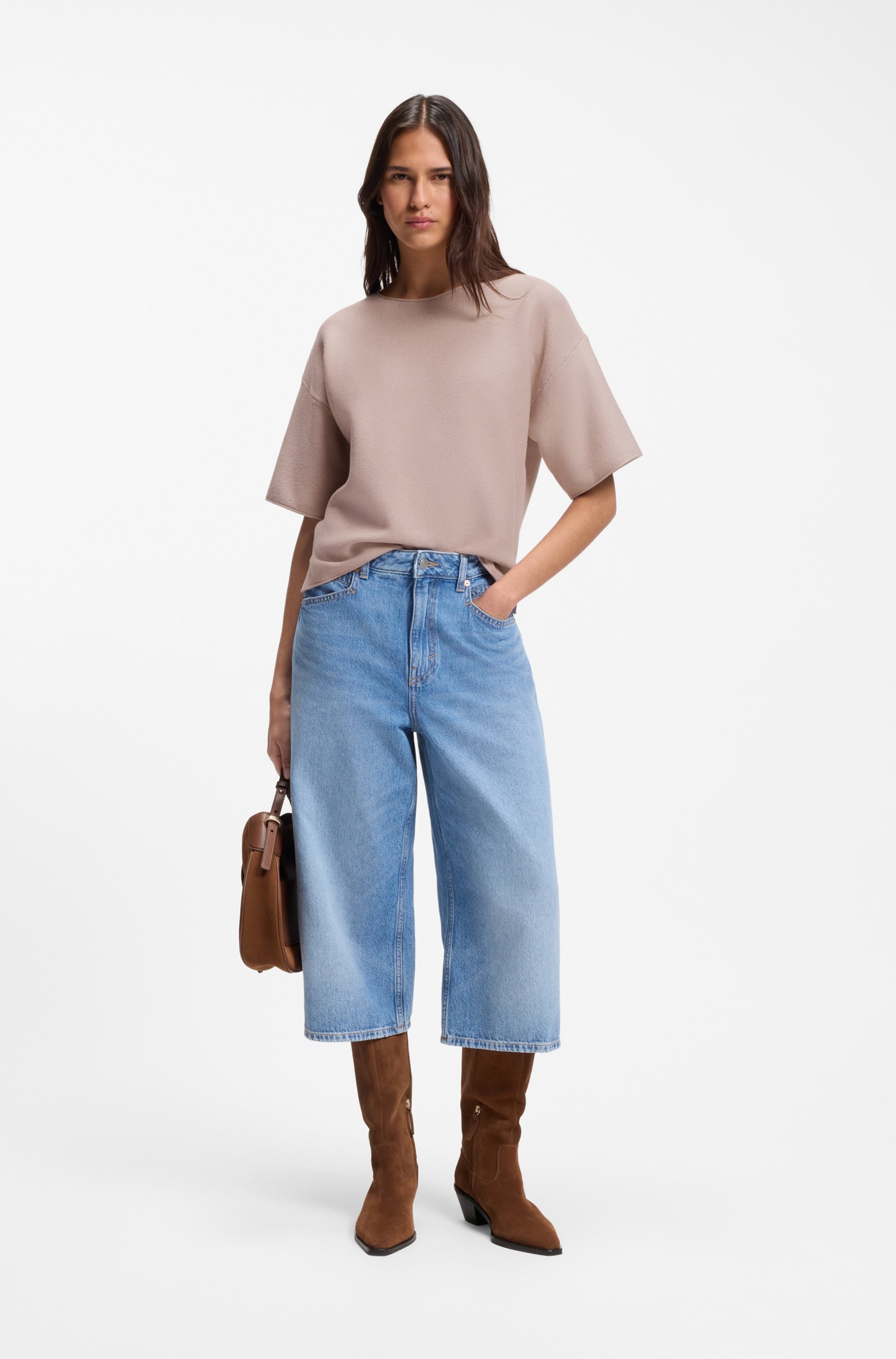 BOSS ORANGE Pull à manches courtes »Fouetta Premium Damenmode« Baumwoll-Woll-Mix, Relaxed Fit