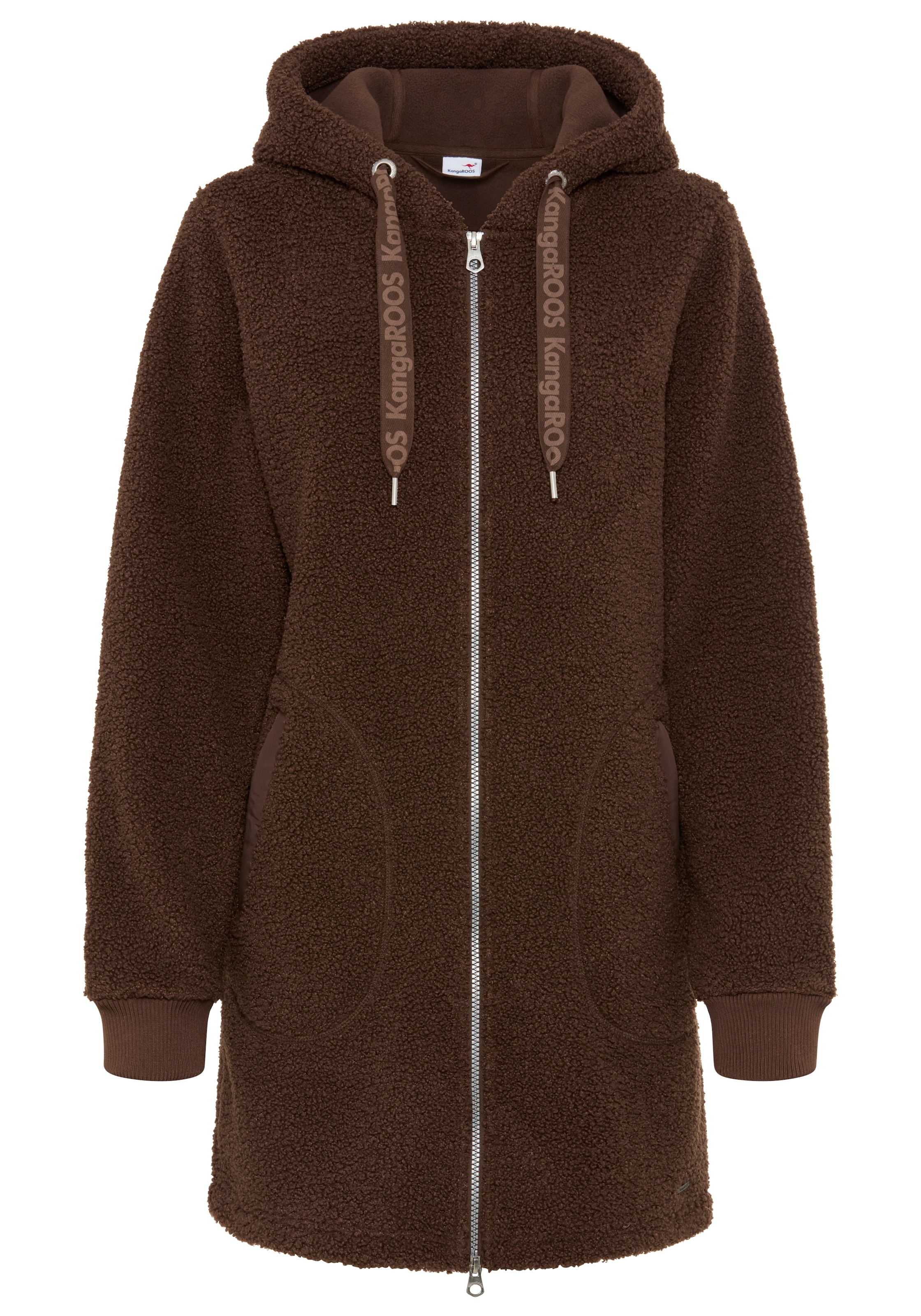 KangaROOS Fleecejacke mit Kapuze Teddy Fleece lang mit Kapuze für den Übergang