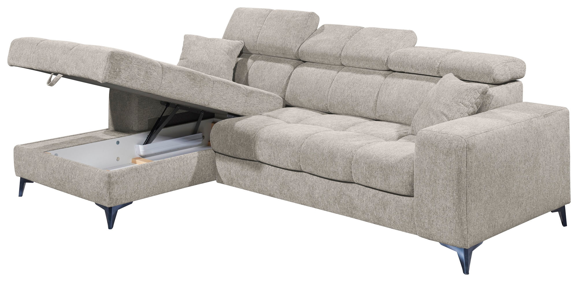 ED EXCITING DESIGN Canapé d'angle »Sydney L-Form« mit Bettfunktion, Bettkasten, Kopfteilverstellung & 2 Zierkissen