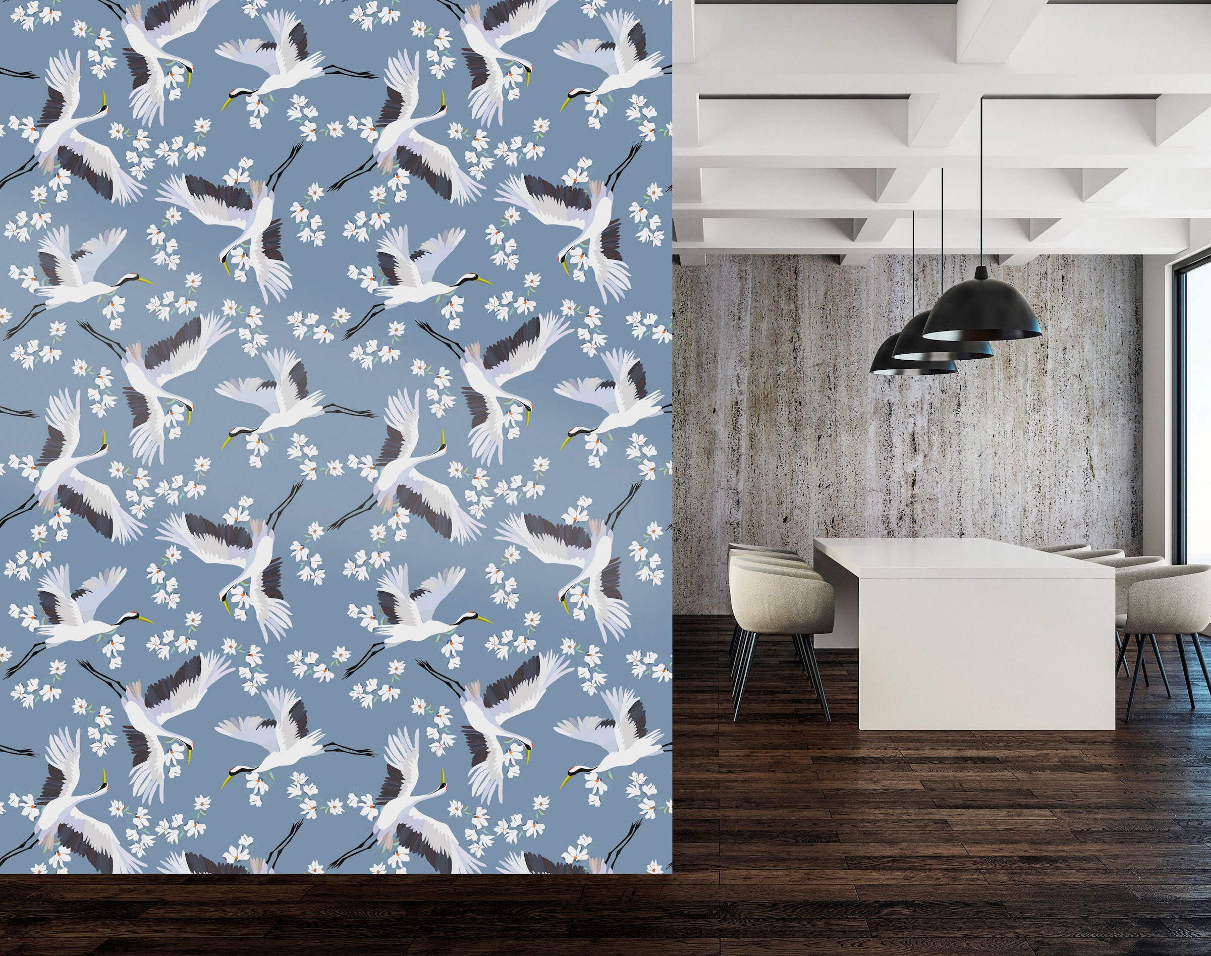 queence Vinyltapete »Kranich« Motiv | bedruckt | botanisch | geblümt | gemustert | natürlich glatt 90x250cm, selbstklebend, kinderleichte Anbringung, , Sticker