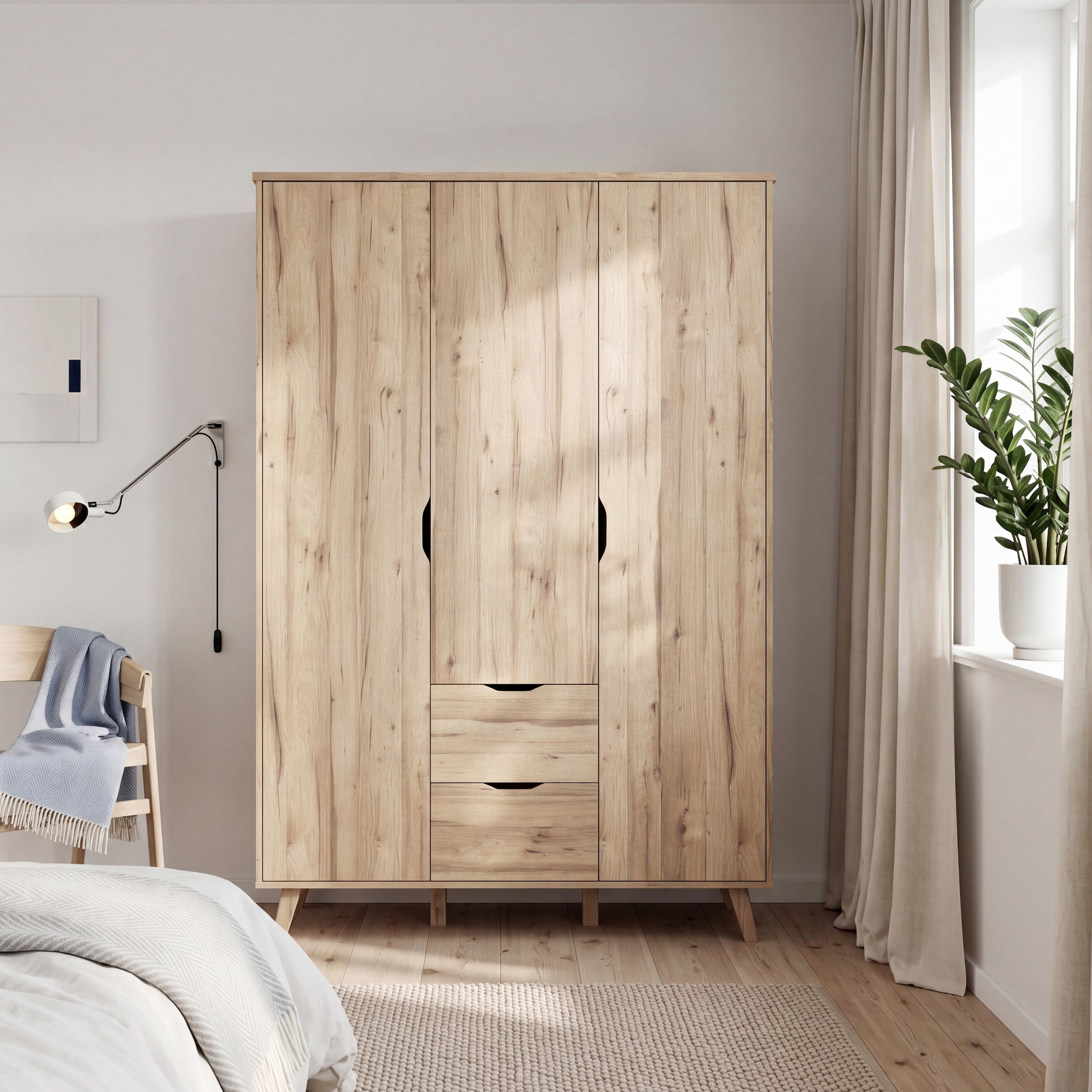 FORTE Drehtürenschrank »Vankka skandinavischer-Stil, viel Stauraum, ohne Griffe« B/H/T ca.140x200x52cm,  Made in Europe, mit Einlegeböden+Kleiderstange+Schubladen,grifflos