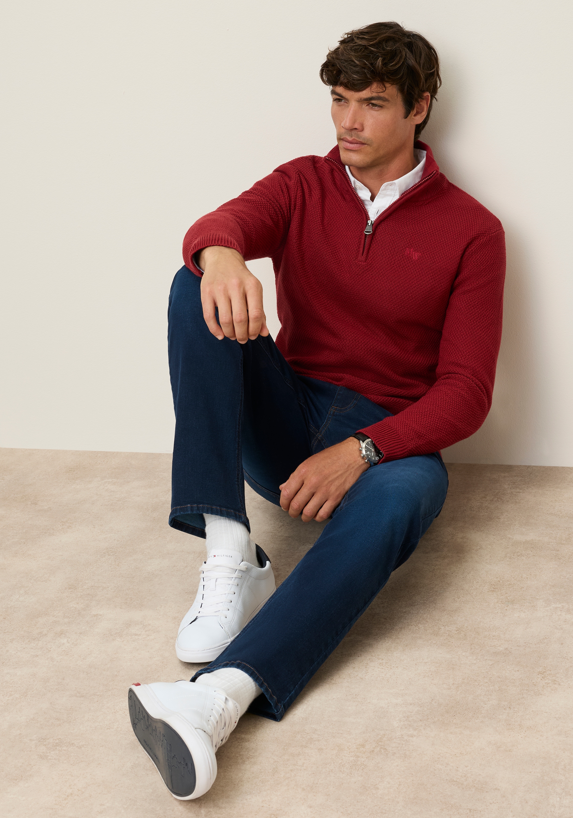 Man's World Troyer en tricot, uni avec motif structuré, coupe régulière