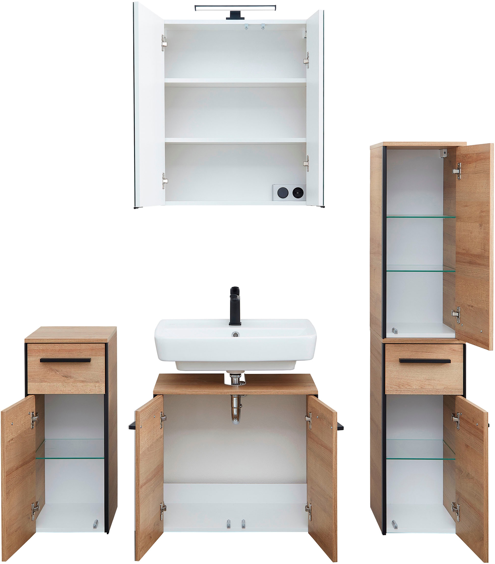 Saphir Ensemble de meubles de salle de bain »Quickset 395 4-teilig, Waschbeckenunterschrank mit LED-Spiegelschrank« 5 cuis tlg.