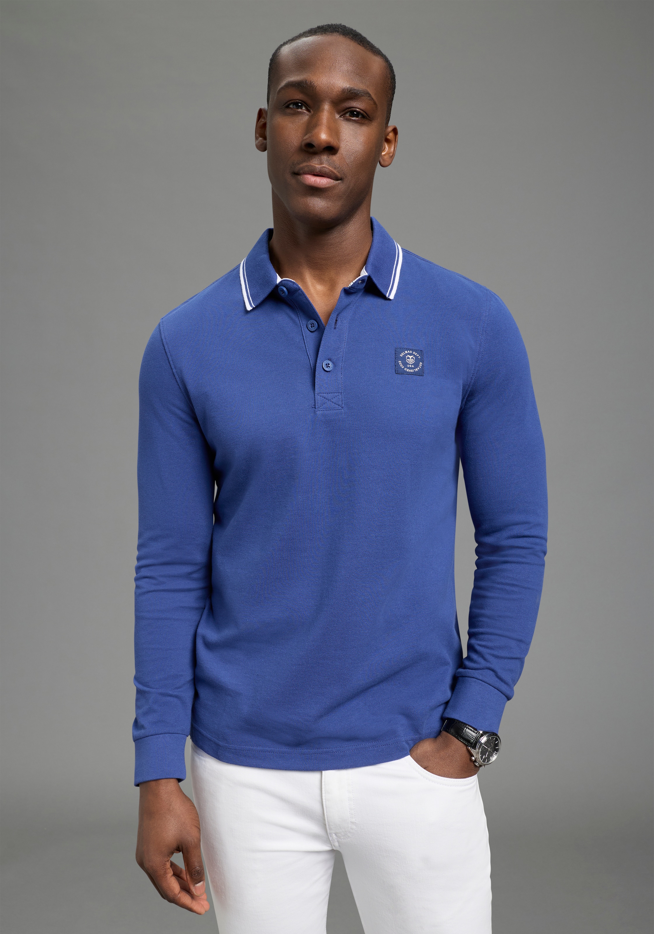 DELMAO Polo à manches longues »Neue Kollektion!« coupe étroite, manches longues, uni, en piqué