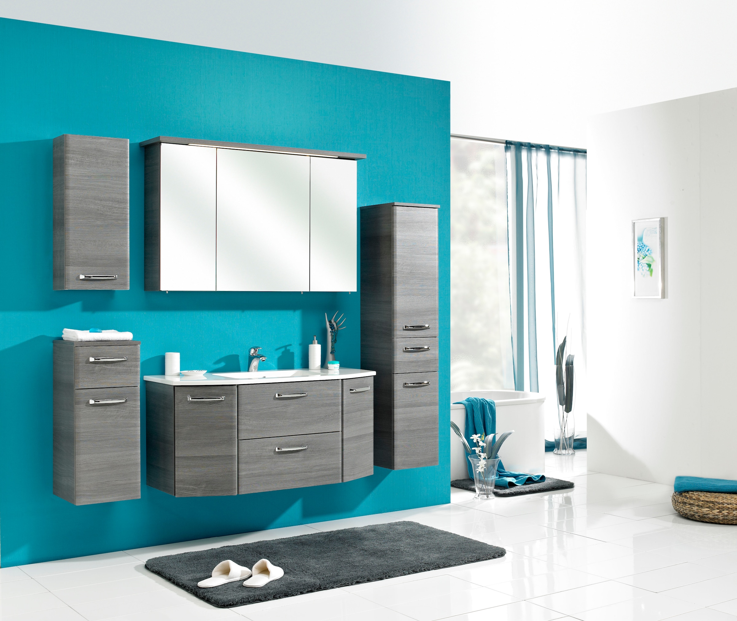Saphir Armoire intermédiaire »Quickset Badschrank 30 cm breit, 2 Türen, 1 Schublade, 3 Einlegeböden« Armoire de salle de bain midi avec amortisseur de porte, poignées chromées brillantes
