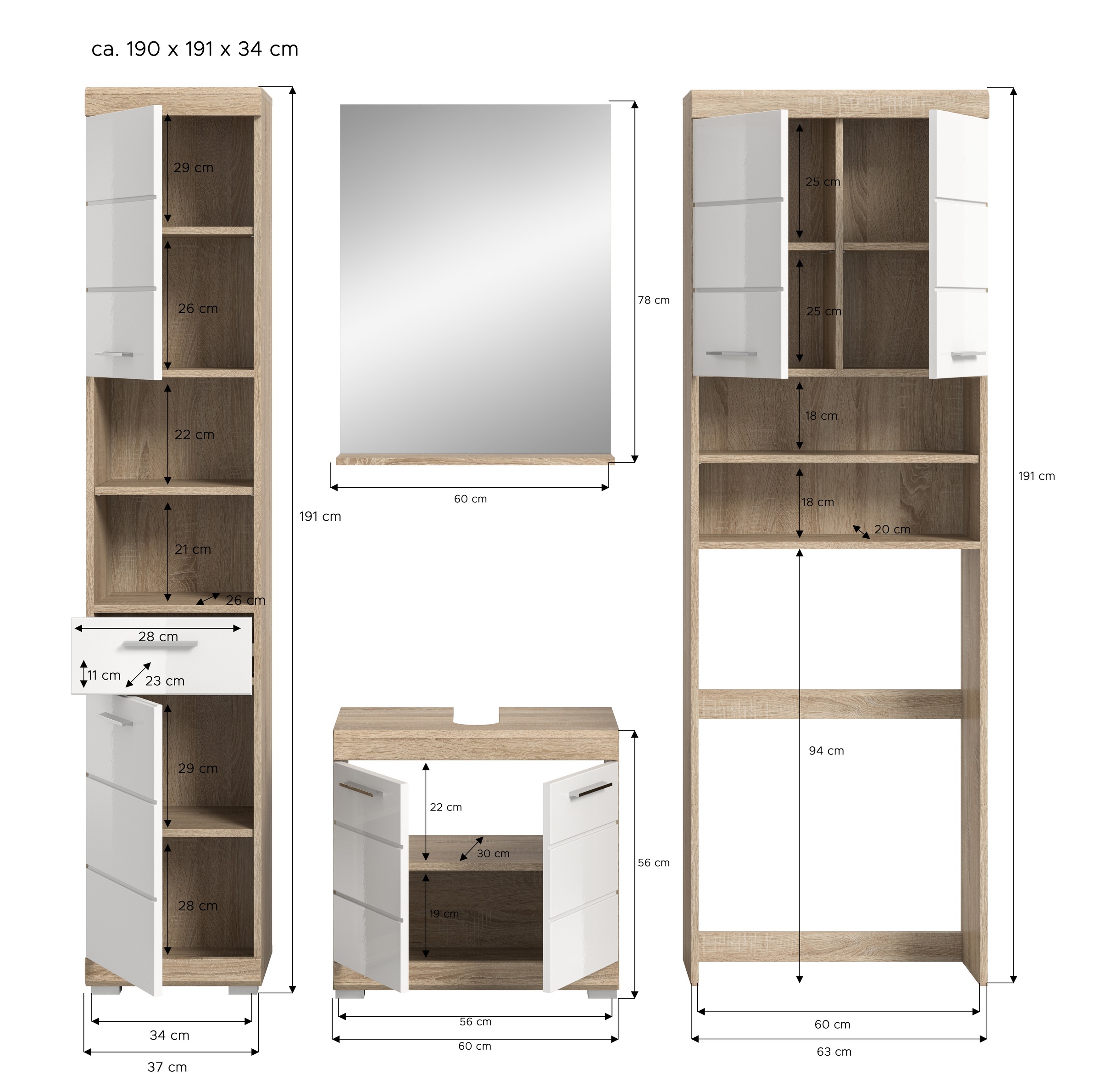INOSIGN Ensemble de meubles de salle de bain »Siena, 4 teilig, bestehend aus:« Set, TOPSELLER!, 4 cuis tlg.