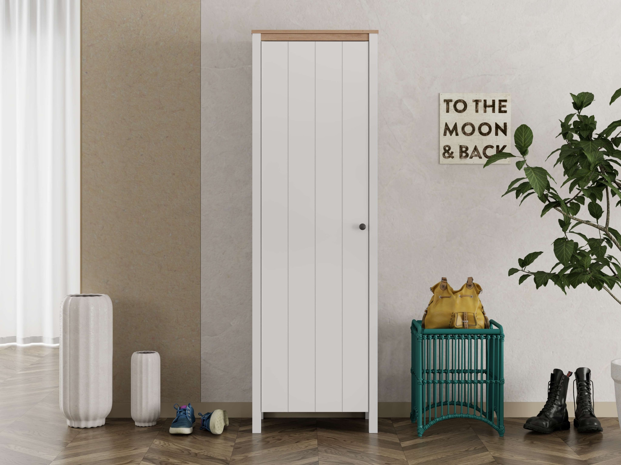 Home affaire Garderobenschrank »Bedford, Stauraumschrank, Flurschrank, ausziehbare Kleiderstange« MDF-Profil 2D ummantelt, Hotstamping, 1mm ABS-Kanten, 4 Einlegeböden