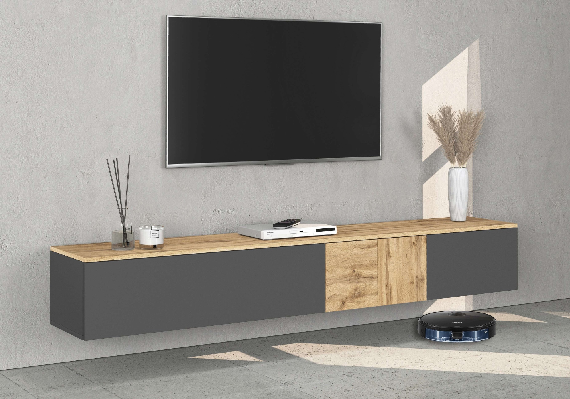 GOODproduct Table basse »ISEO, TV-Kommode,TV-Möbel,TV-Bank, 3 Fächer, Breite 210 cm« 1 cuis tlg. stehend/hängend, 1 Klappe, 2 Türen, 3 Fächer, Breite 210 cm