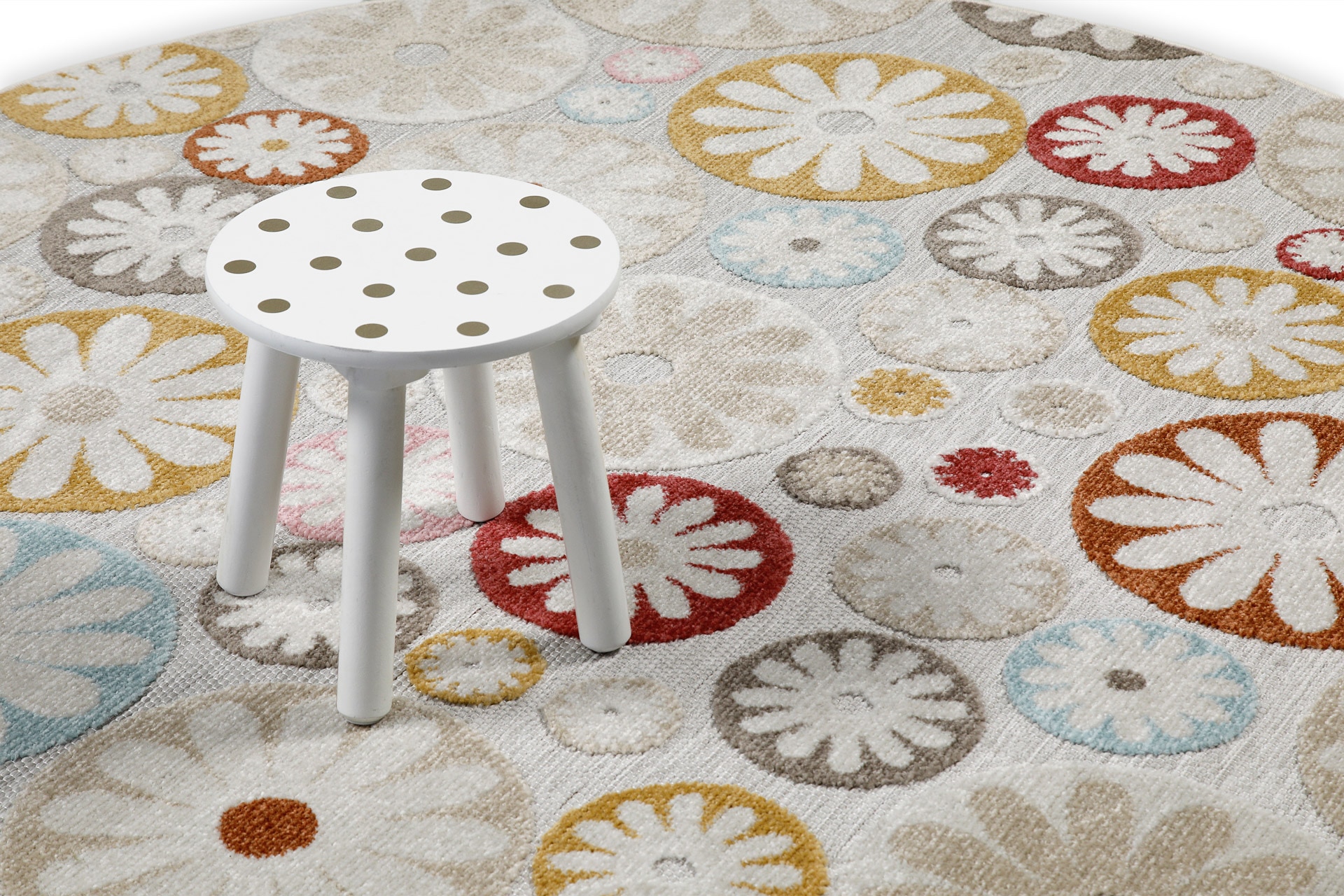 Wecon home Tapis d'extérieur »Flowerdrops« Rond 5 mm Höhe für Innen & Aussen, strapazierfähig, pflegeleicht, Hoch-Tief Effekt
