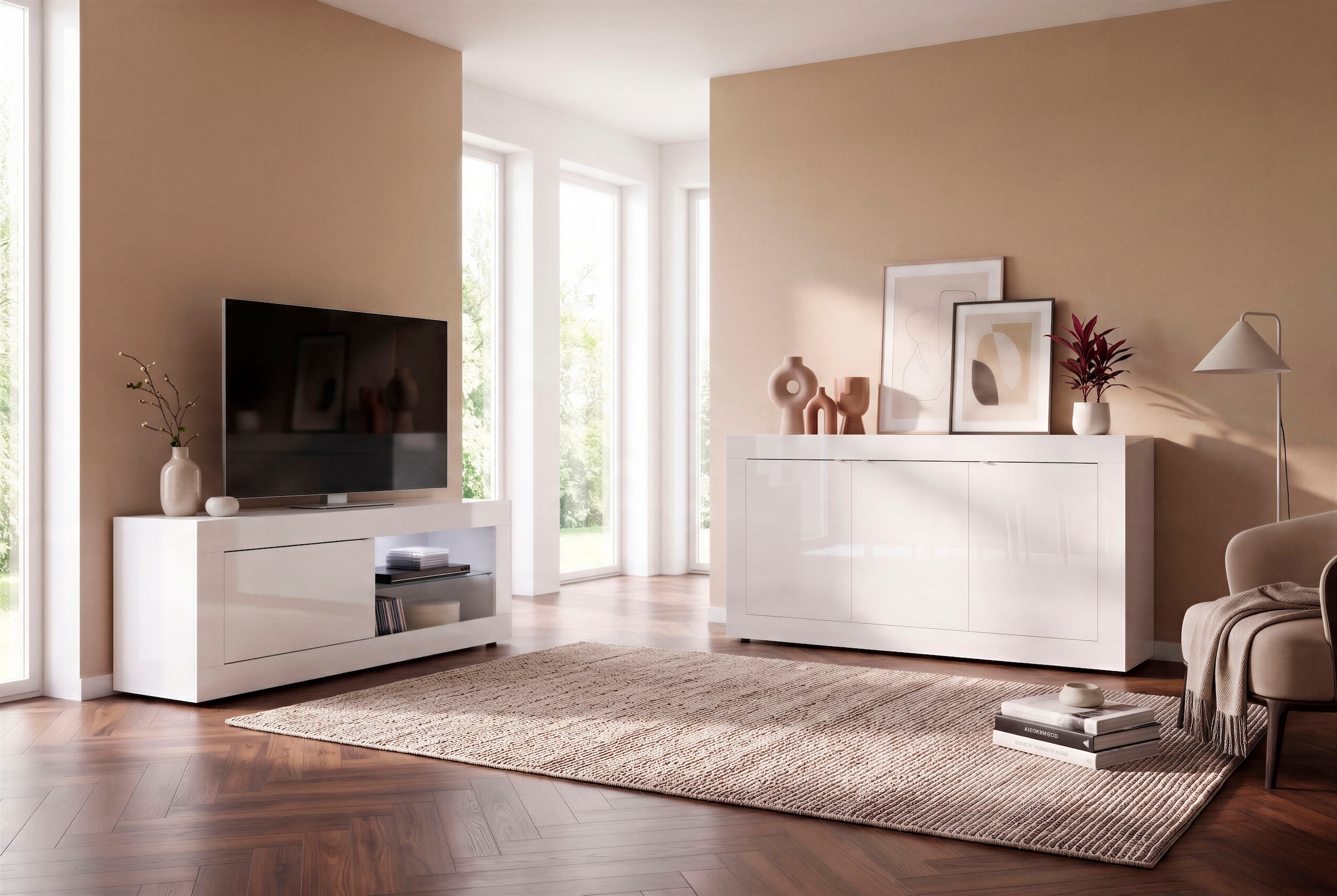 Home affaire Buffet »Basic Breite 160 cm, Kommode 3 Türen, Anrichte,« Poignée en métal, design moderne du cadre, beaucoup d'espace de rangement, choix de couleurs