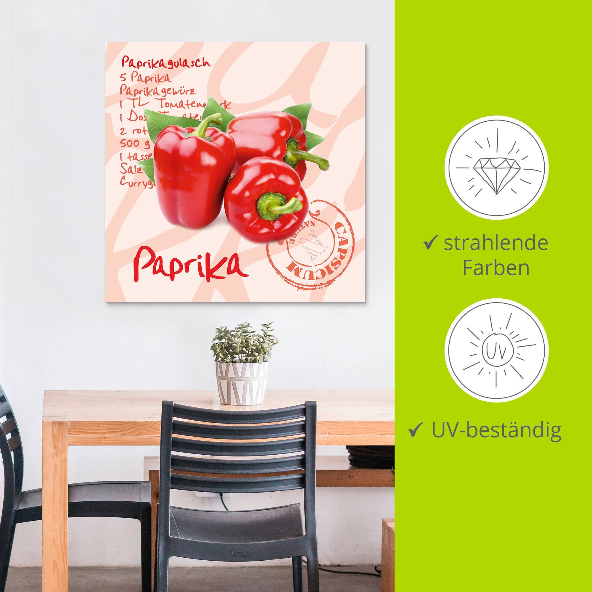 Artland Alu-Dibond-Druck »Paprika liegt auf weissen Untergrund« Lebensmittel 1 Stk. tlg. für Innen- und Aussenbereich geeignet, Outdoorbild