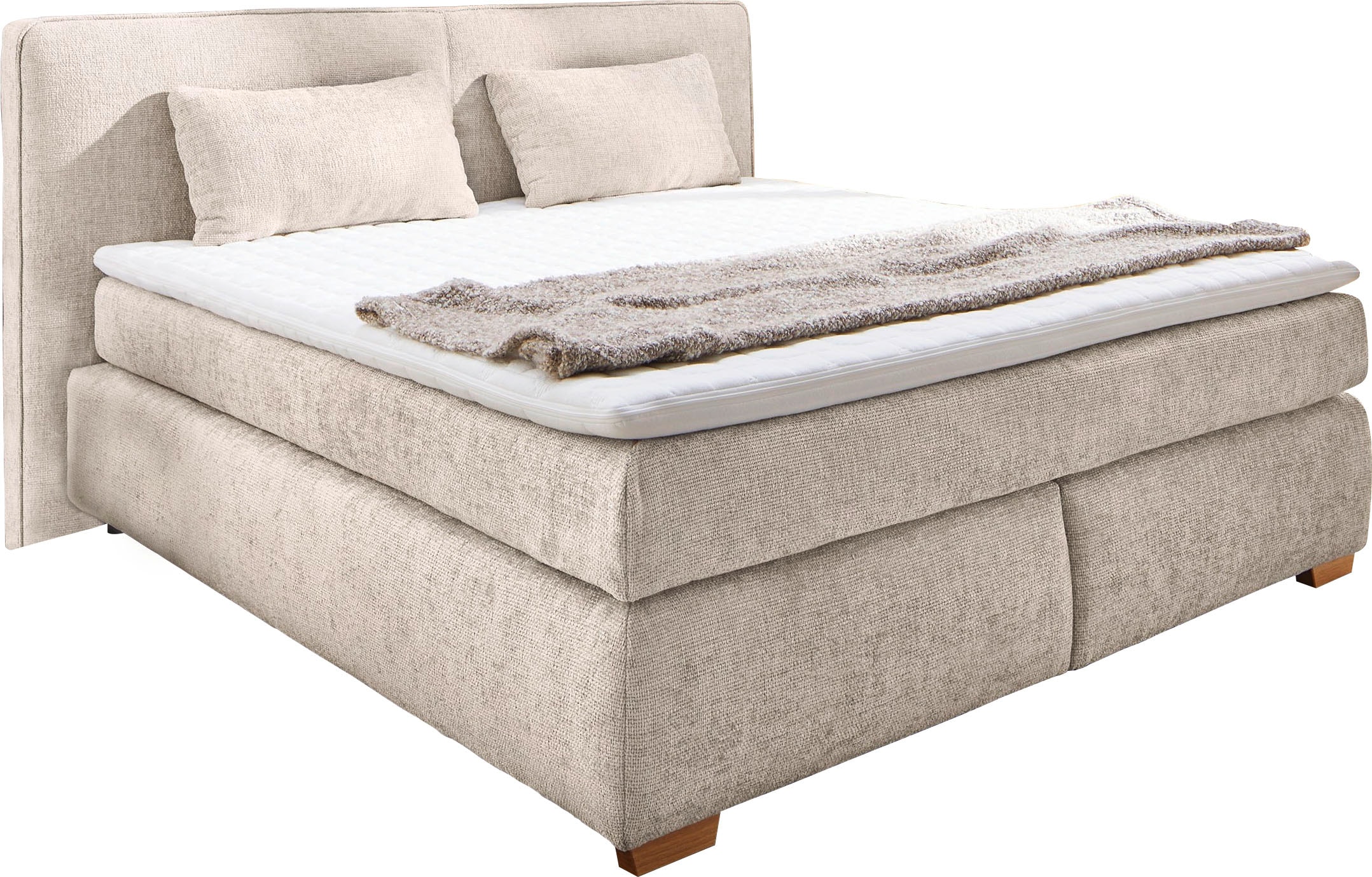 Jockenhöfer Gruppe Lit boxspring »Valentina in der Breite 180cm, beige, extra dickes Kopfteil mit Keder« Matelas TTFK 7 zones, surmatelas visco, différents degrés de fermeté disponibles