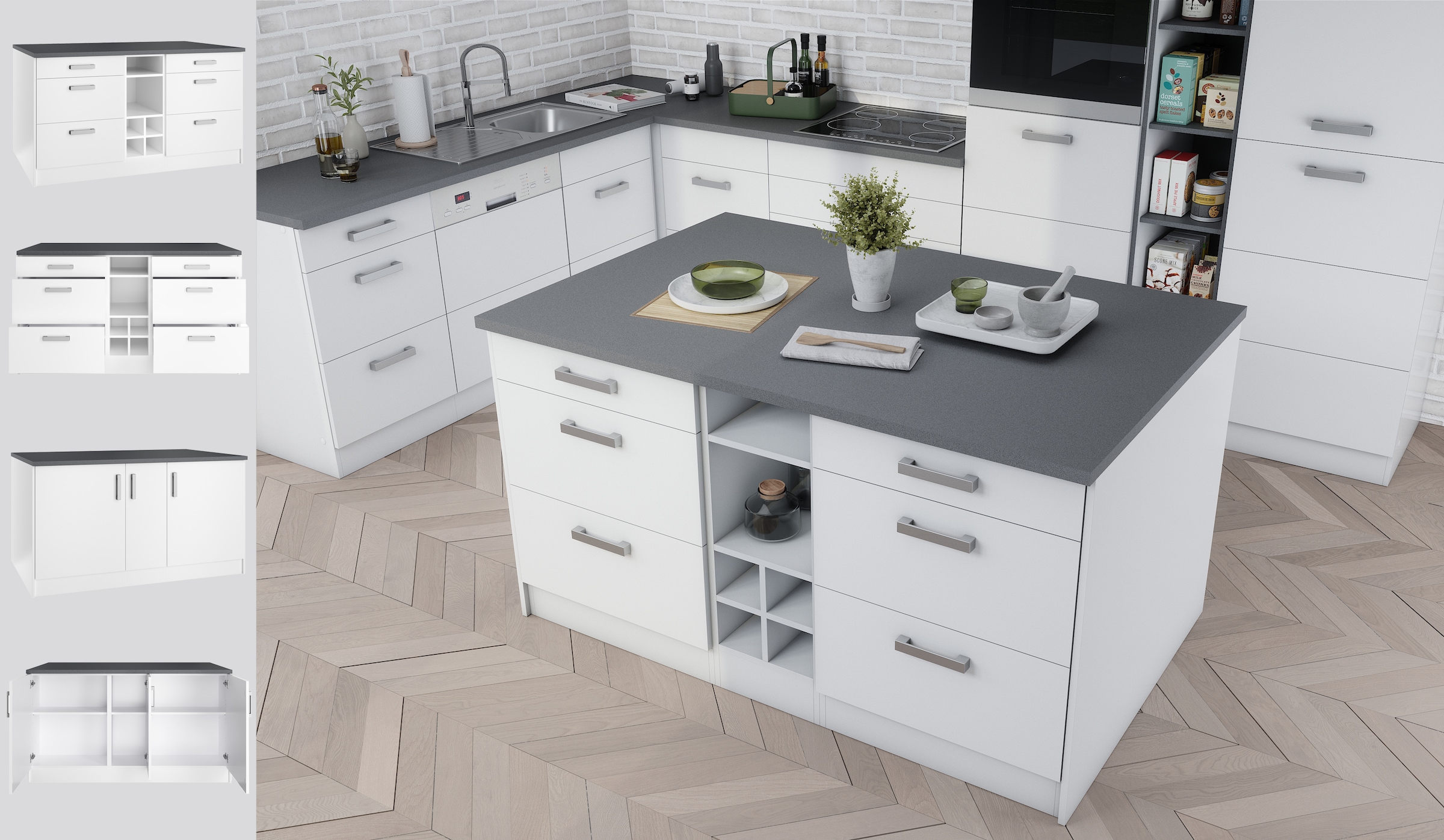 KOCHSTATION Ilot de cuisine »KS-Toronto« largeur 153 cm, façades MDF, casier à bouteilles
