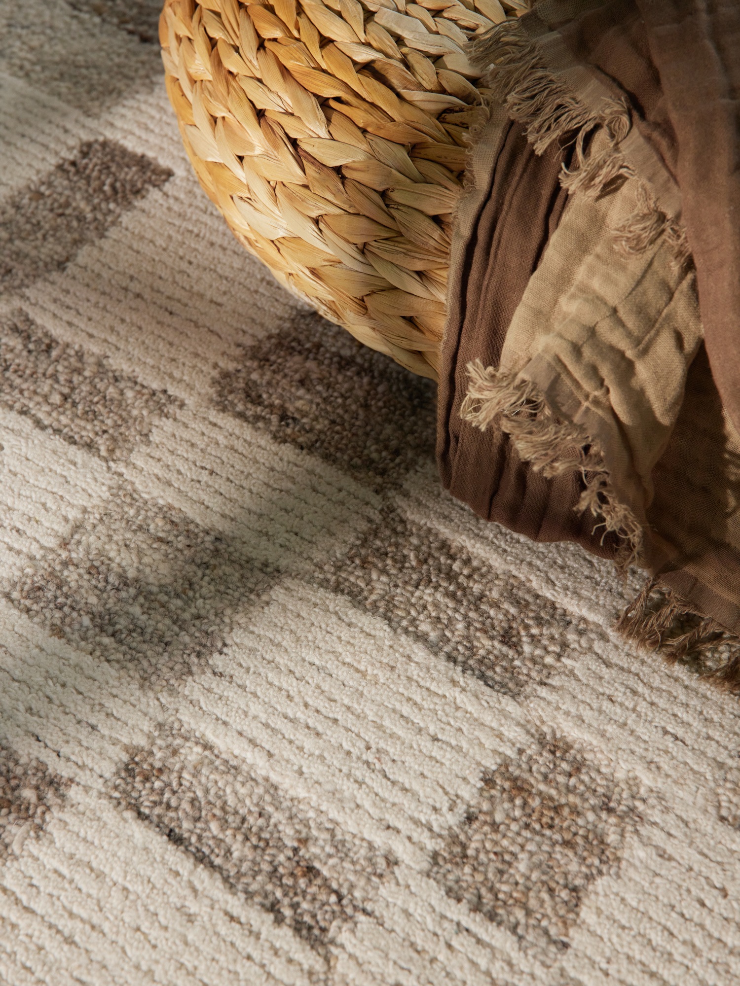 vikosa Tapis en laine »Structa« Rectangulaire 15 mm Höhe Handgemacht, Grafisch, Karo, Natur, Wolle, Wohnzimmer,Schlafzimmer