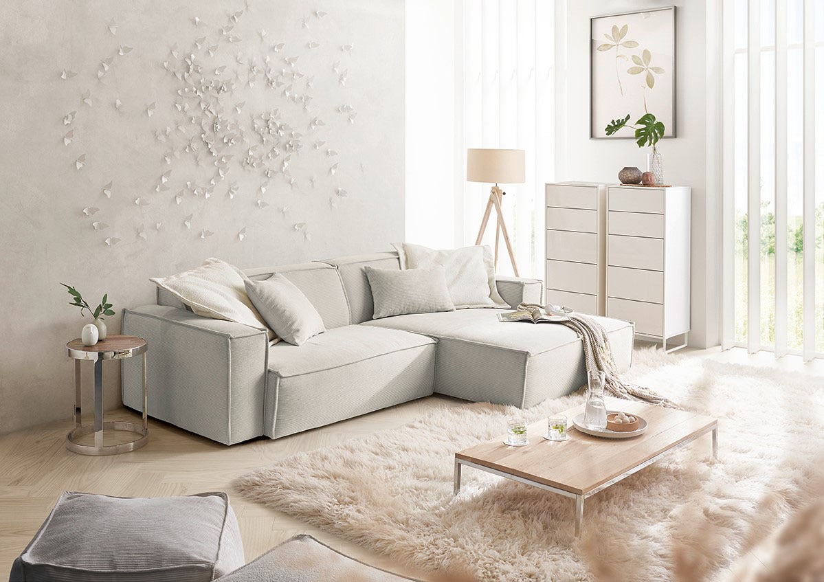 3C Candy Ecksofa »Matteo in elegant, kubischer Formensprache, bequem, L-Form« mit auffälliger Kedernaht, Feincord-Bezug, Lounge-Charakter