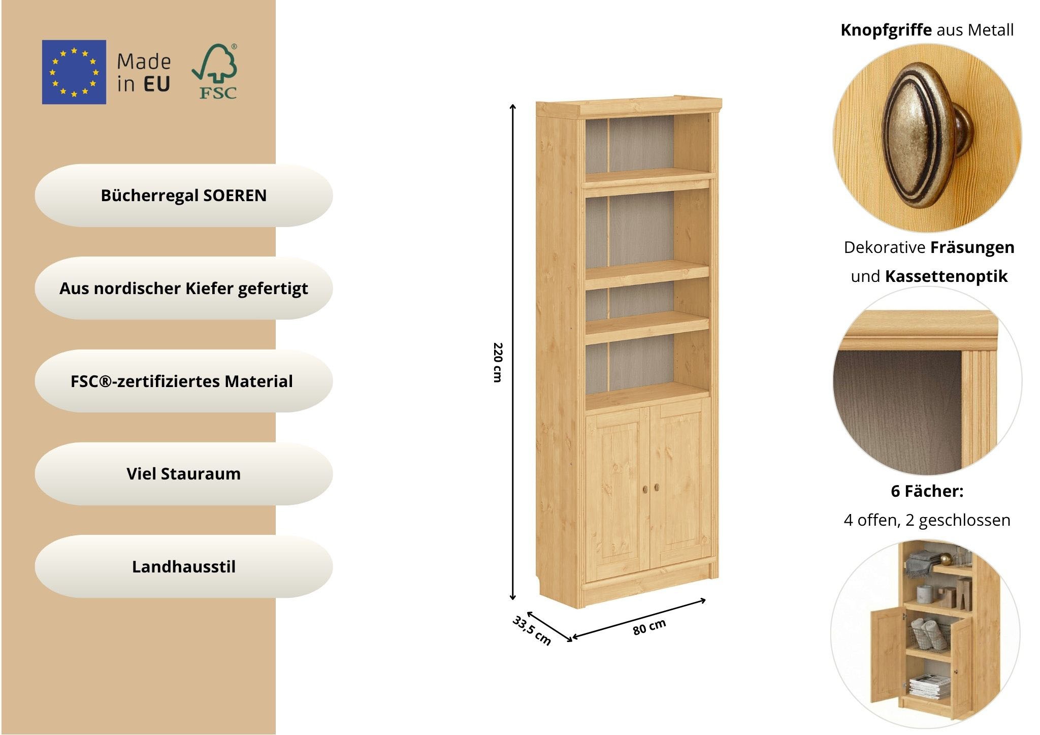 GOODproduct Bücherregal »Soeren« aus massiver Kiefer, FSC®-zertifiziert, Tiefe 33,5 cm