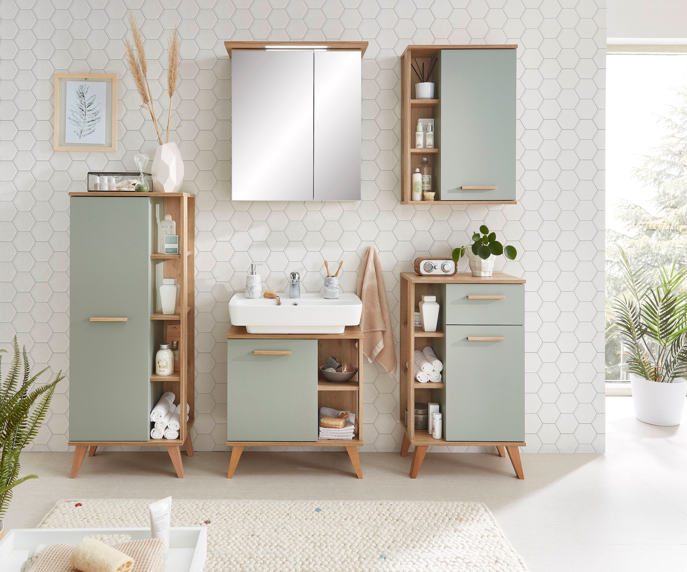 Saphir Armoire sous lavabo »Quickset 963 Unterbeckenschrank, Salbei Nachbildung, 1 Tür« meuble sous lavabo avec amortisseur de porte, largeur 60,5 cm, sans lavabo
