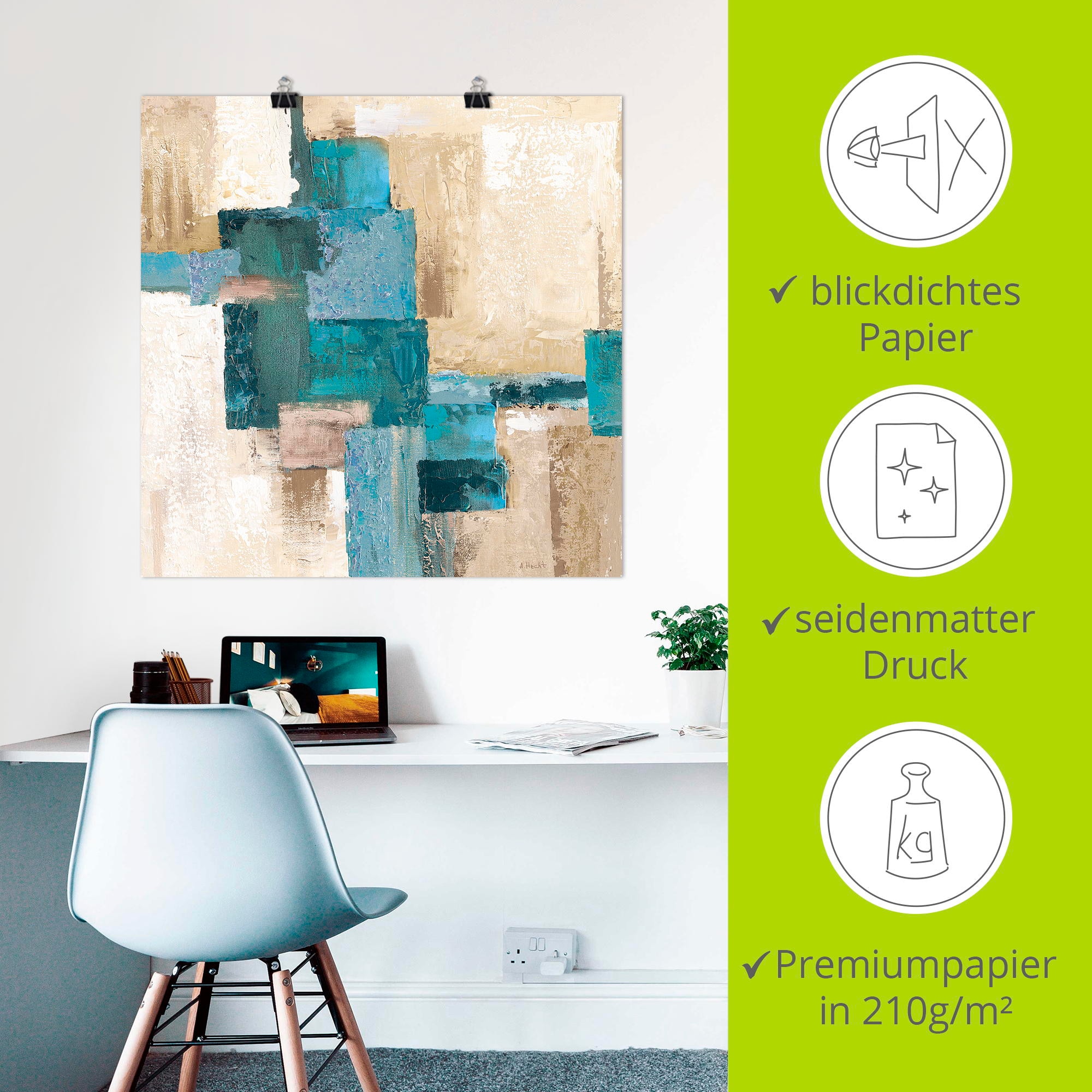 Artland Wandbild »Abstrakte Karos beige-türkis« Muster 1 Stk. tlg. als Leinwandbild, Poster in verschied. Grössen