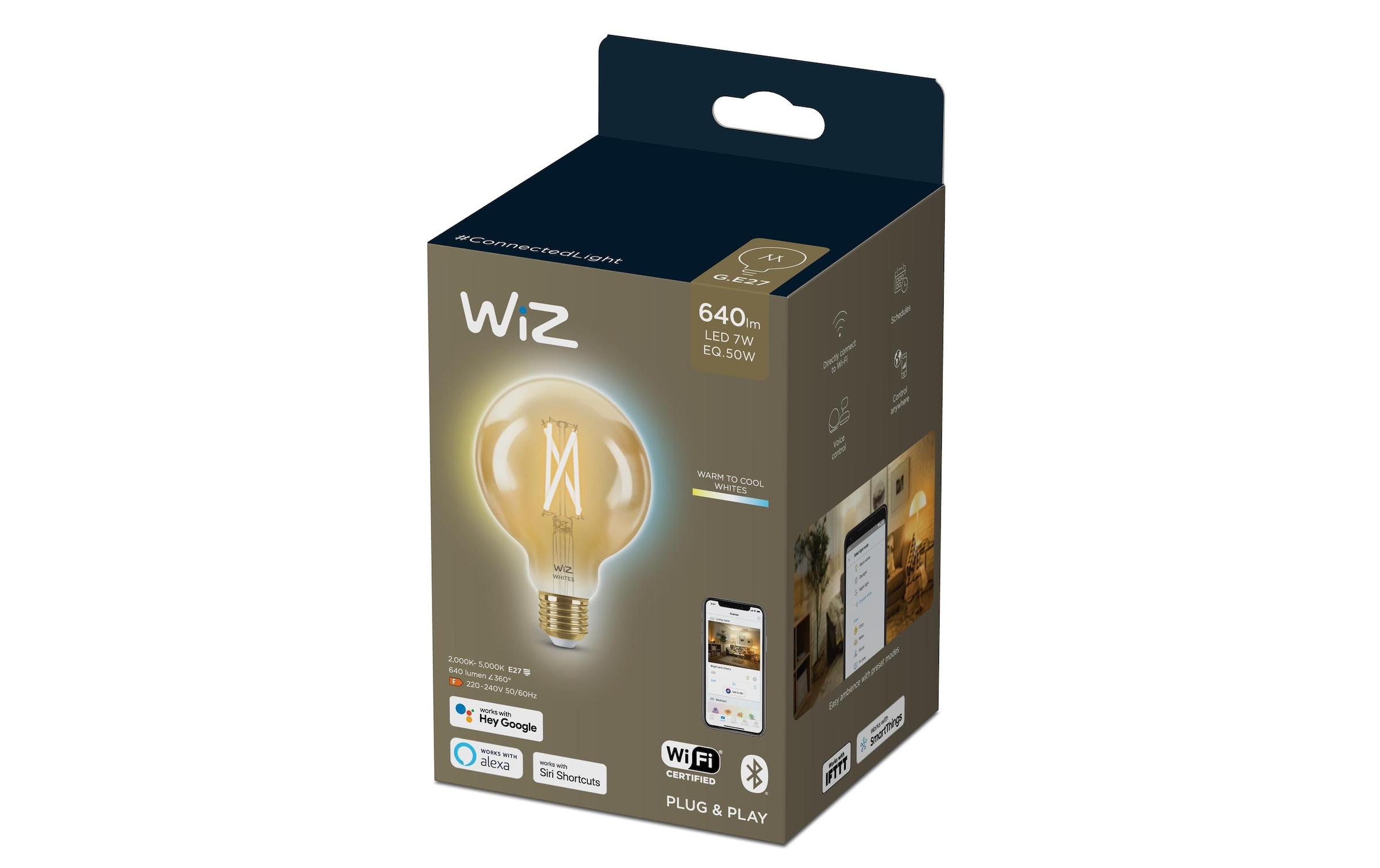 WiZ Smarte LED-Leuchte »6.7W (50W) E27 G95 Filament Amber Einzelpack« E27