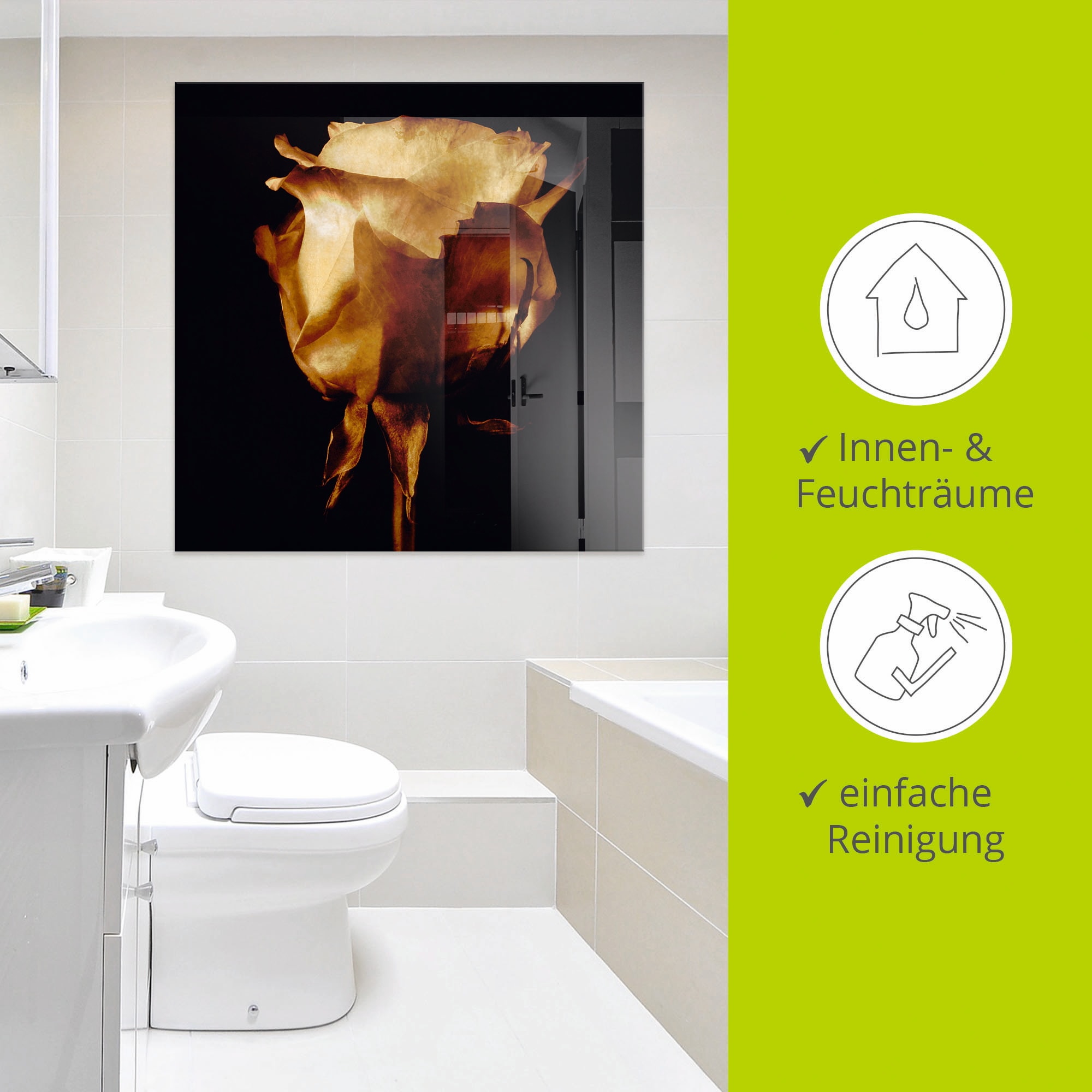 Artland Glasbild »Vergoldete Rose« Blumen 1 Stk. tlg. in verschiedenen Grössen