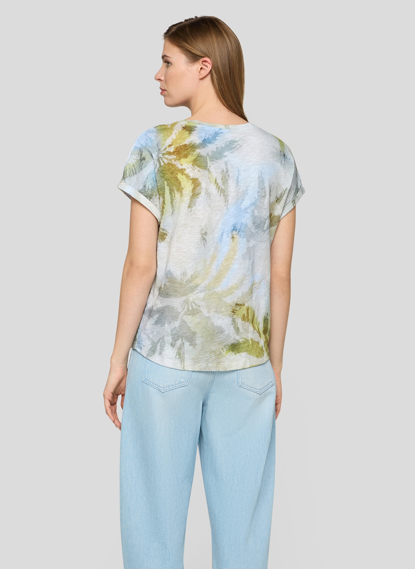 Rabe Kurzarmshirt mit floralem Motiv und Glitzersteinen