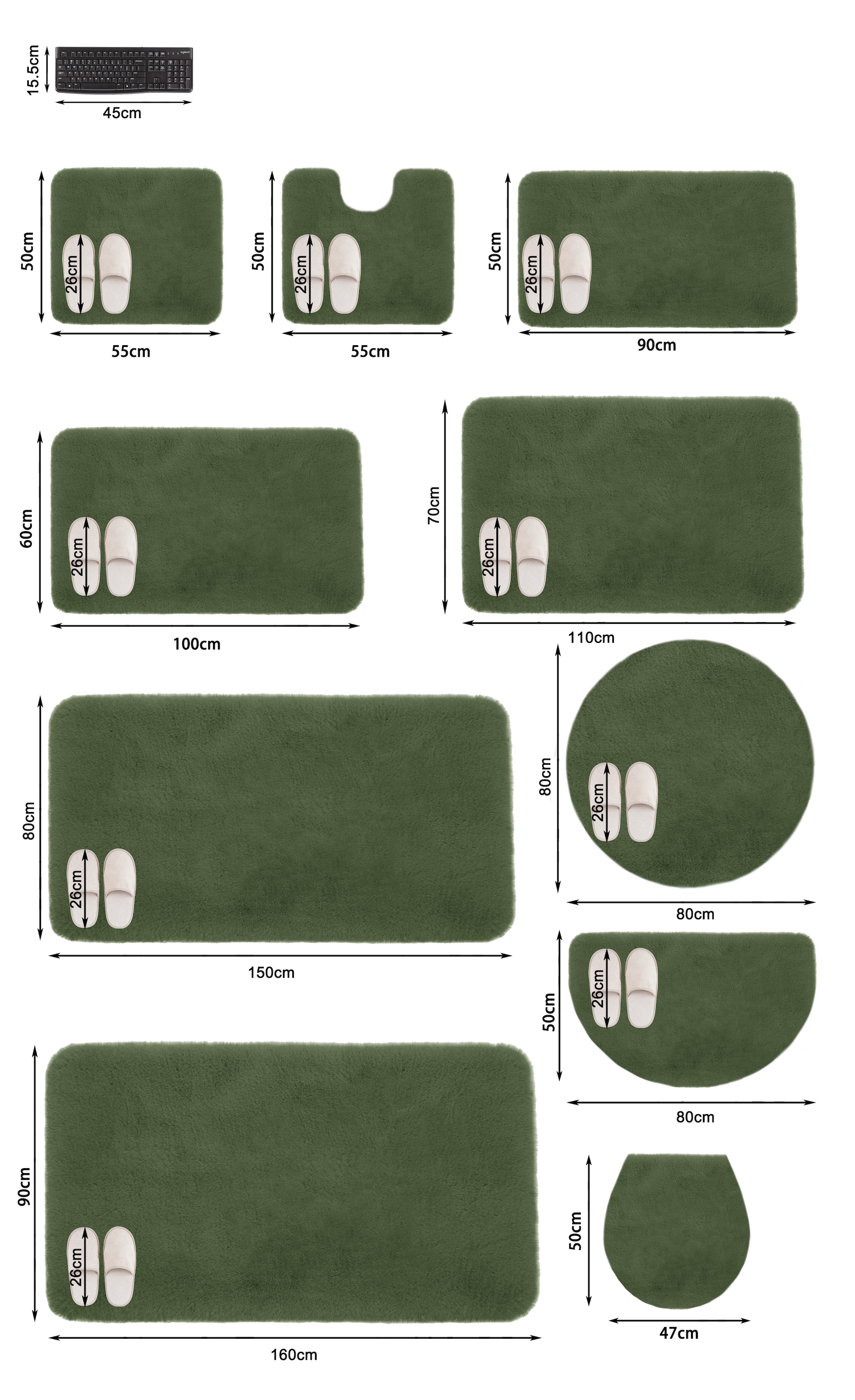 my home Badematte »Rabbit Badematten, Badvorleger, Badezimmer Teppich« Höhe 30 mm rutschhemmend beschichtet fussbodenheizungsgeeignet | schnell trocknend | strapazierfähig Kaninchenfell-Haptik, Badteppich, rechteckig, rund & als 3-tlg. Set