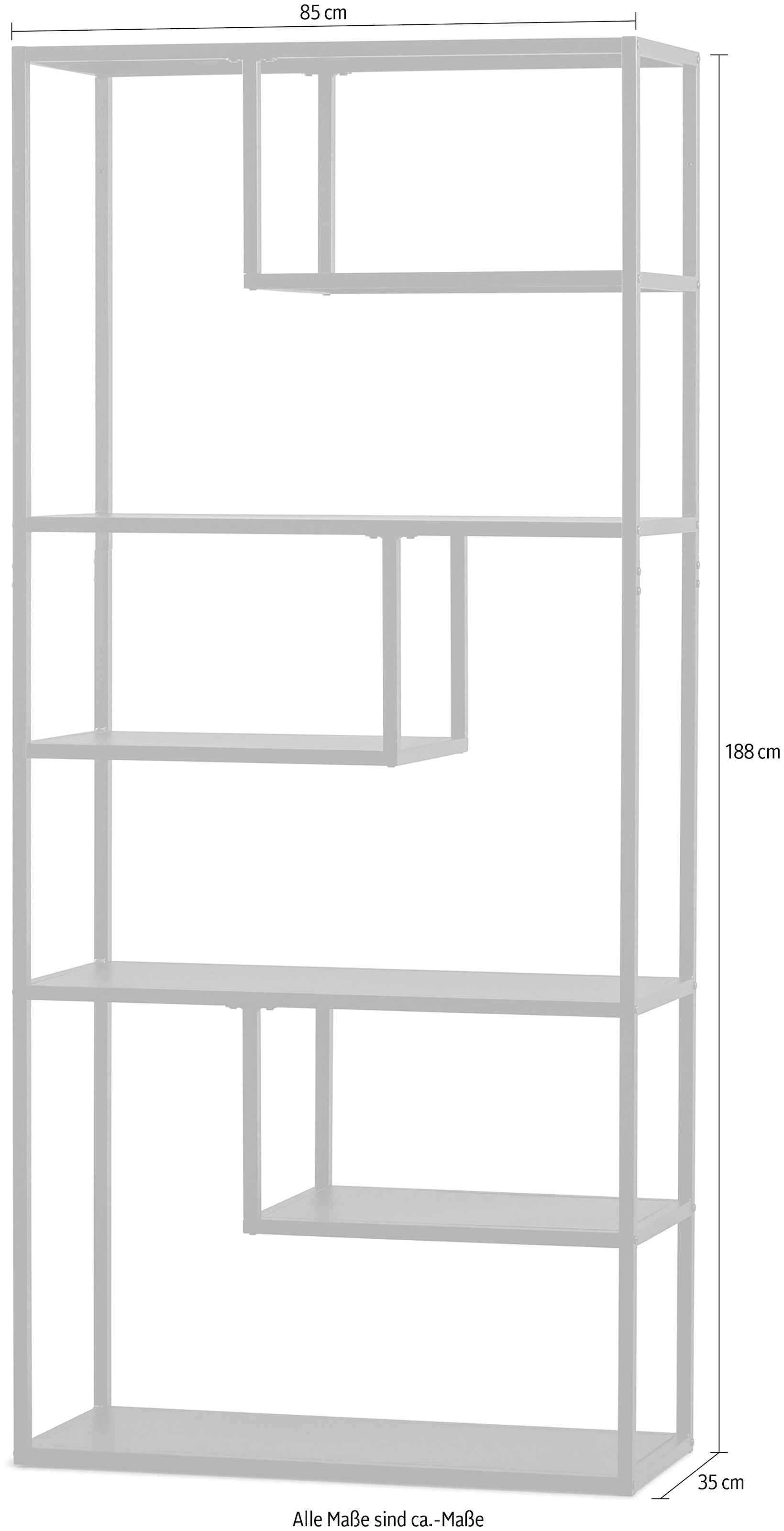 WOOOD Étagère à livres »Teun Metall pulverbeschichtet, H 188 x B 85 x T 35 cm« Capacité de charge 30 kg par sol, fixation murale, facile d'entretien