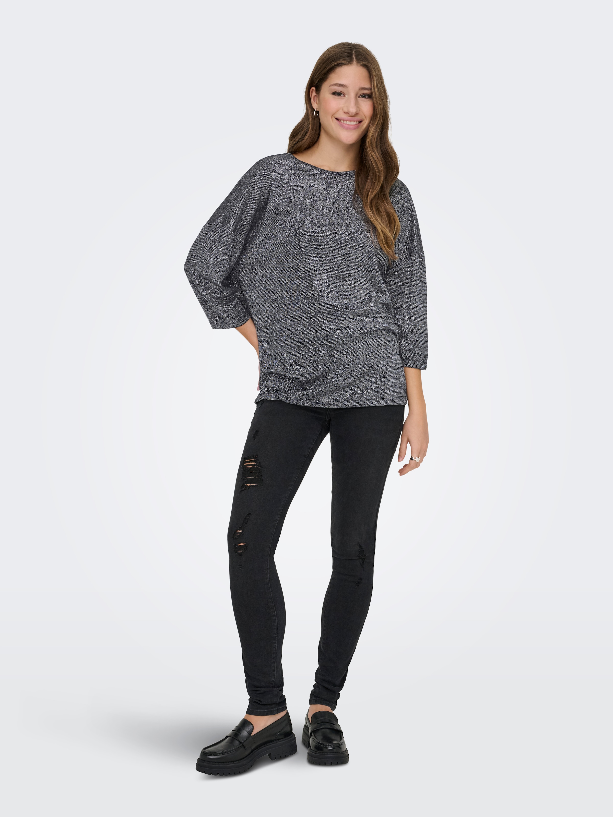 ONLY 3/4-Arm-Shirt »ONLSILVERY GLAMOUR LUREX 3/4 TOP JRS« mit Glitzer-Effekt