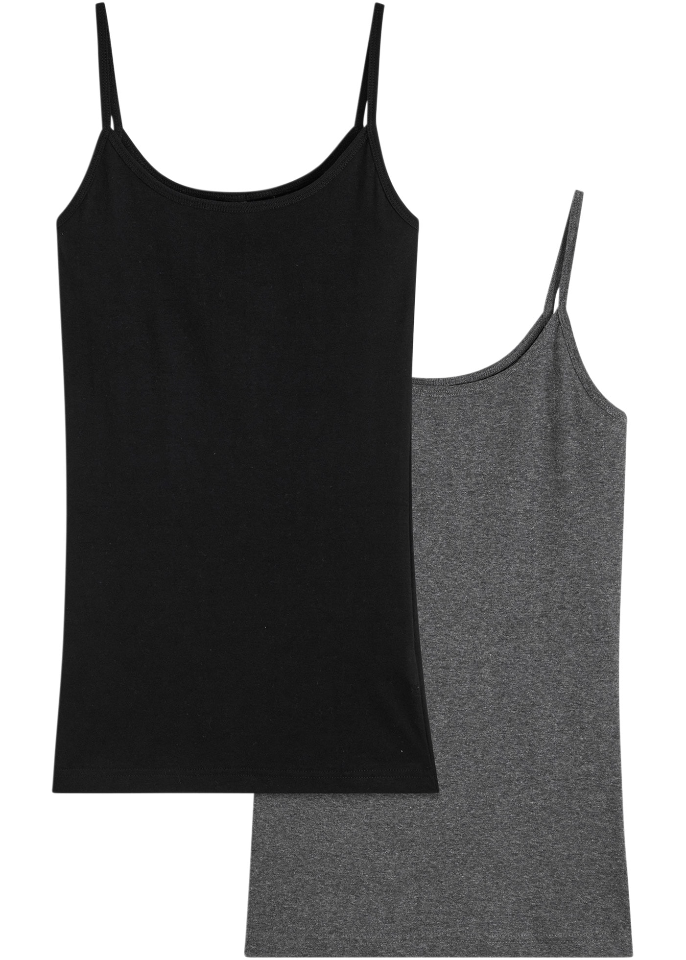bonprix Top à bretelles spaghetti »Spaghettiträger-Top aus reiner Baumwolle, 2er Pack« Packung, 2, 2 cuis figurbetonte Slim-Fit-Passform, ärmelloses Design, in Rippware-Optik