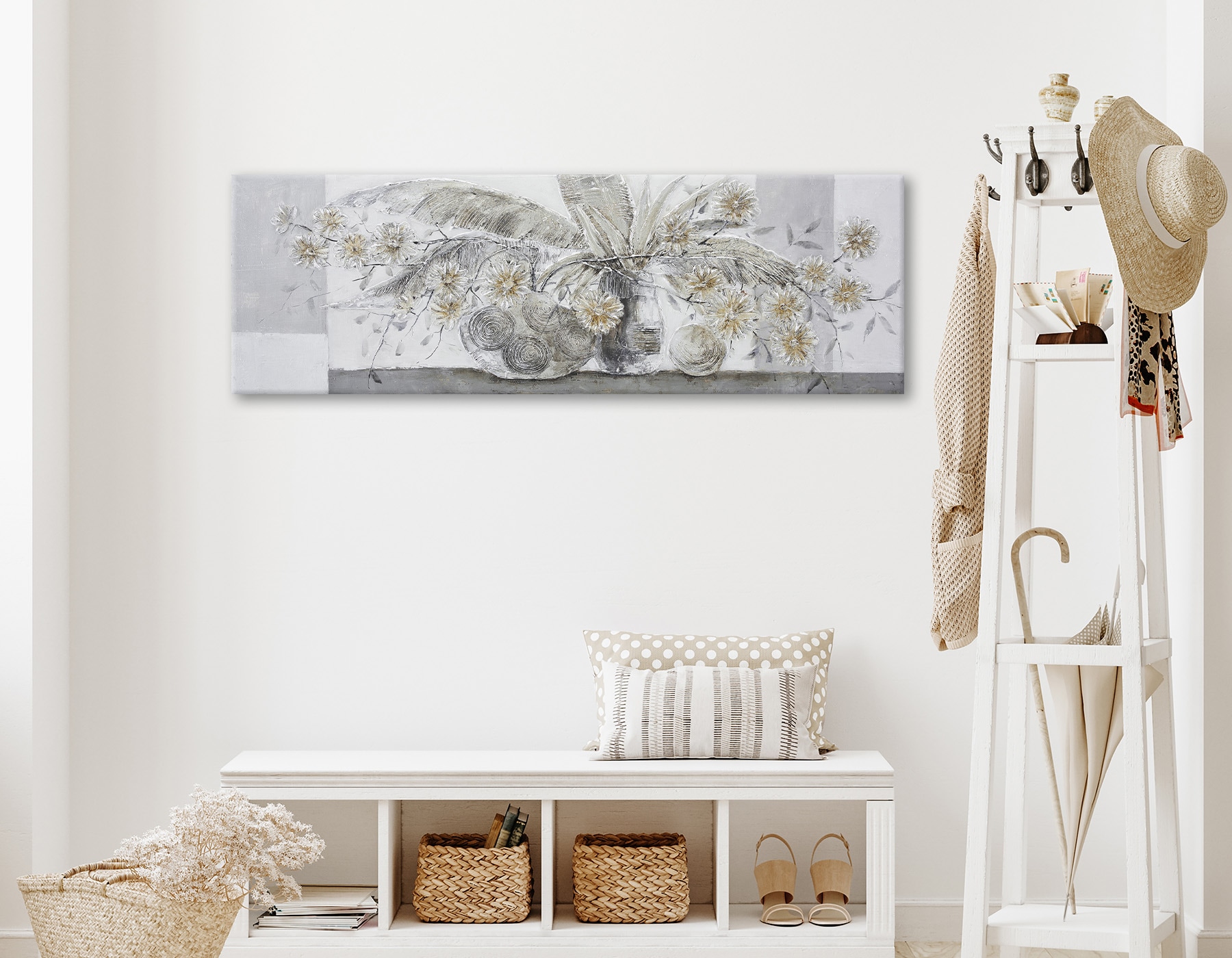 Bönninghoff Peinture à l'huile »handarbeit BLUMENVASE 40x120 cm – Wandbild Kunst Deko modern« Feuilles | Fleurs | Vases fabriqué à la main, chaque image est unique