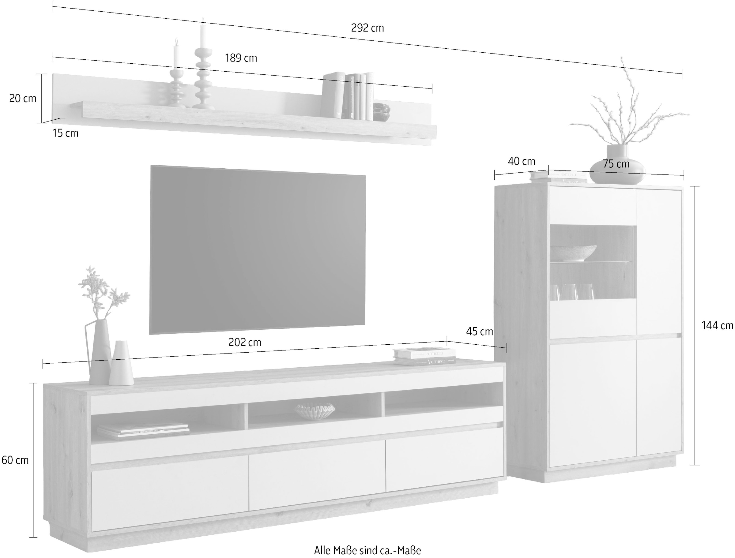 Home affaire Meuble mural »Sonora, moderne Anbauwand, Komplettset in Kaschmir/Eiche« Komplett-Set, 3 cuis tlg.
