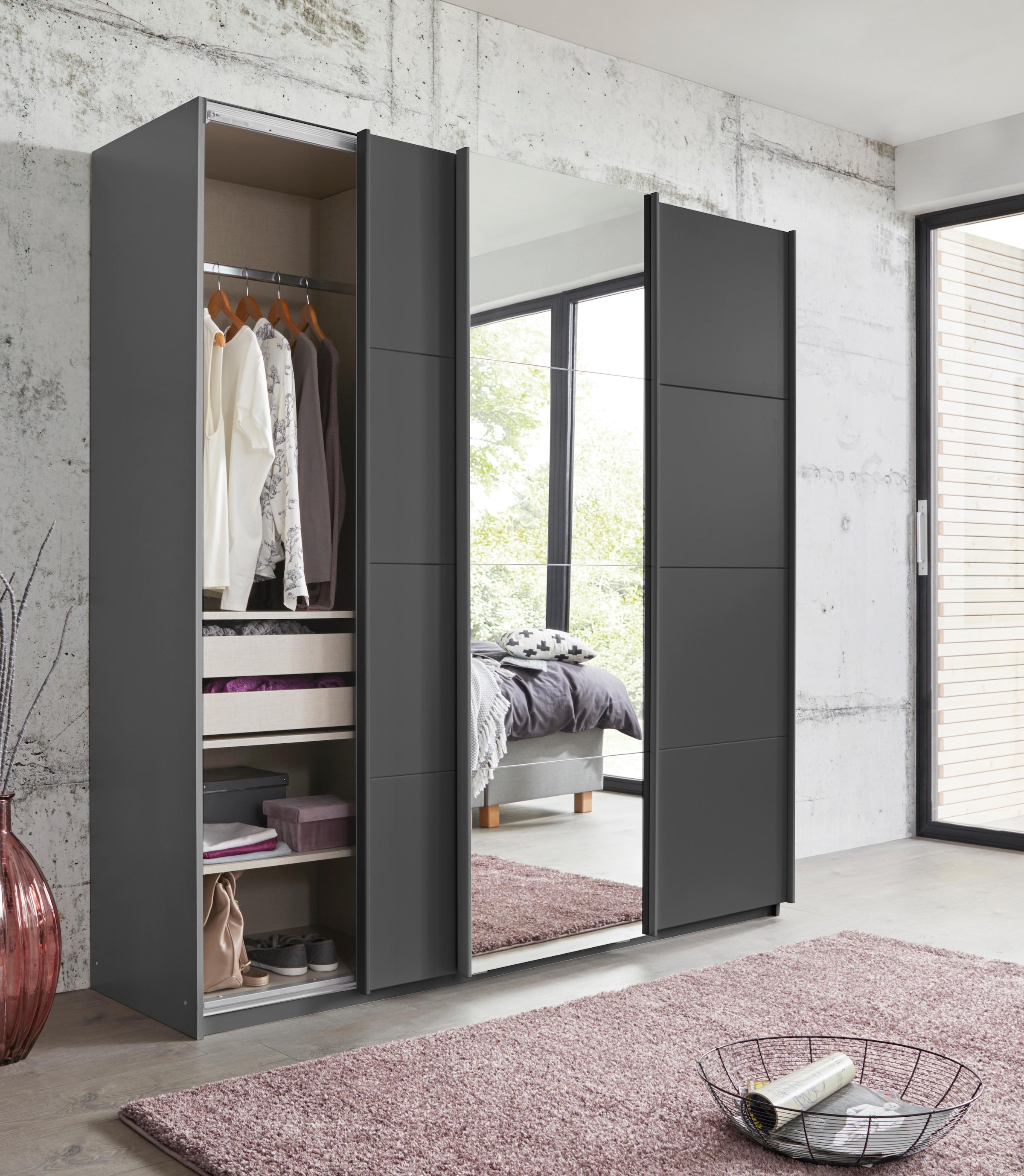 rauch Schwebetürenschrank »Kleiderschrank Schrank Garderobe Wäscheschrank KEPAN« inkl. Schubladen-Einsatz und extra Einlegeböden MADE IN GERMANY