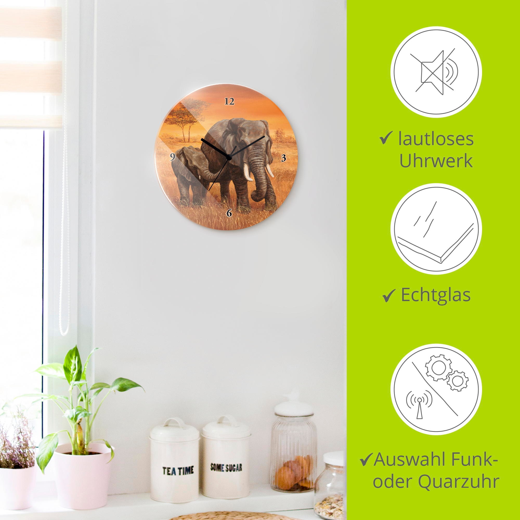 Artland Horloge murale »Elefanten« wahlweise mit Quarz- oder Funkuhrwerk, lautlos ohne Tickgeräusche