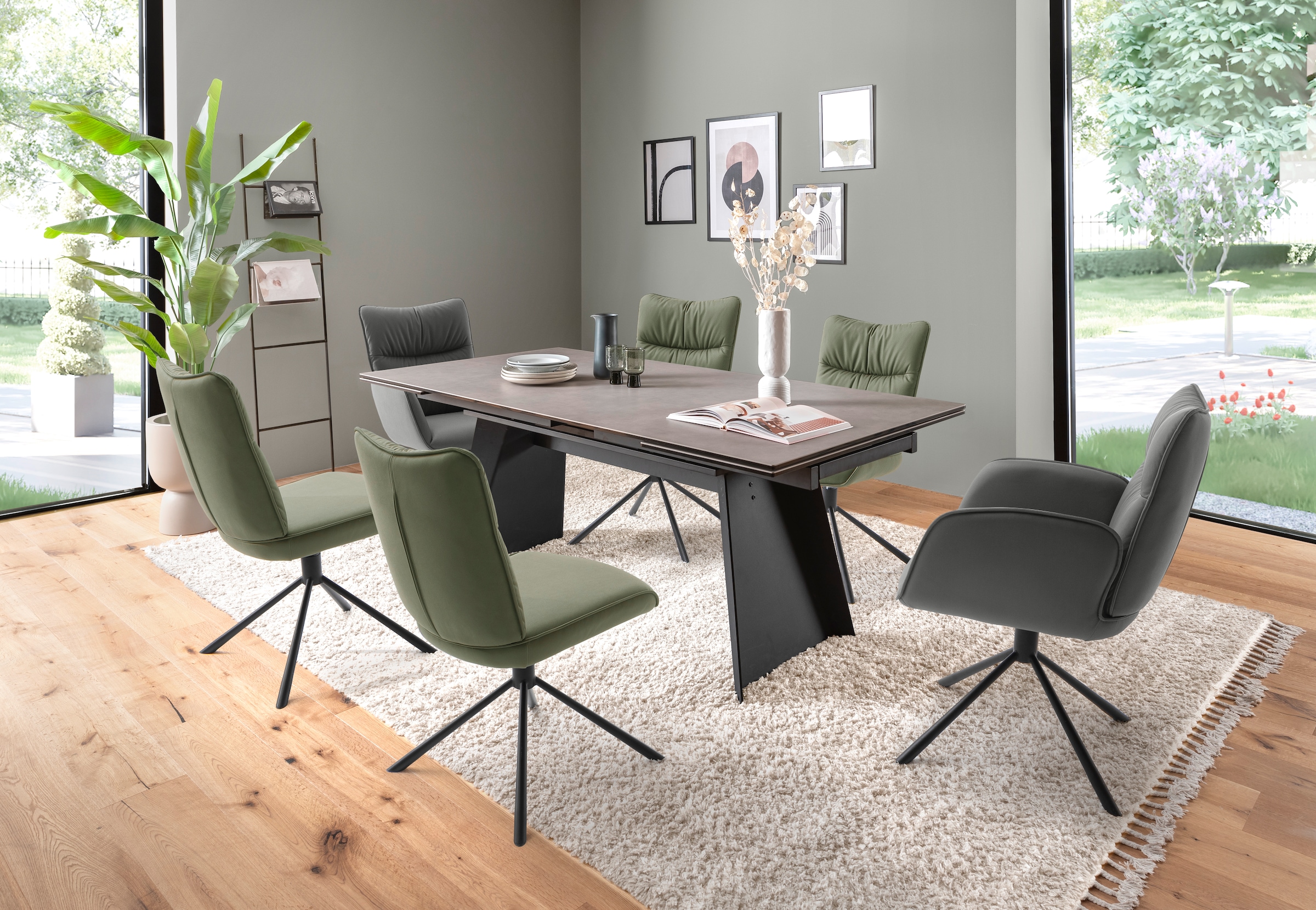 MCA furniture Table de salle à manger »MOLINARA Auzugtisch 200-290cm hellgrau« 1 cuis tlg. Keramik, Metall, Stirnauszug, ausziehbar, 10-12 Personen