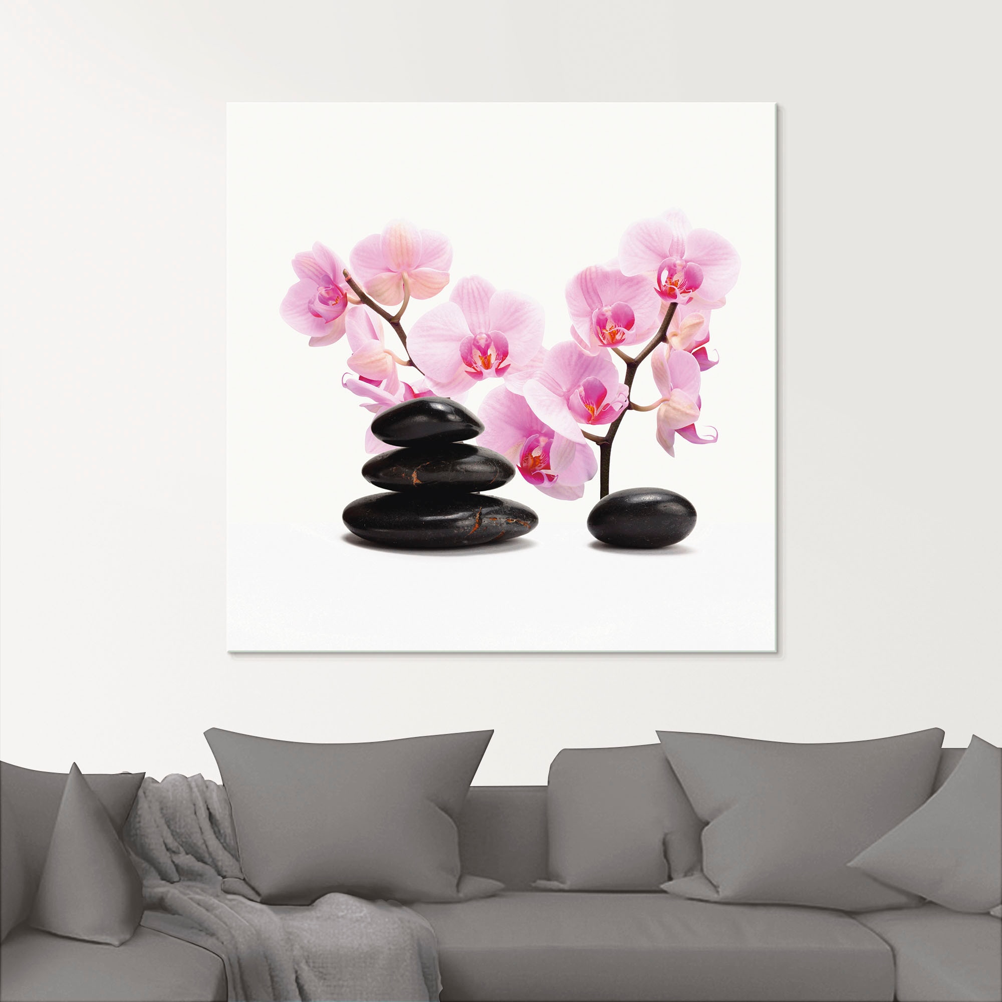 Artland Glasbild »Schwarze Steine und pinke Orchidee« Zen 1 Stk. tlg. in verschiedenen Grössen