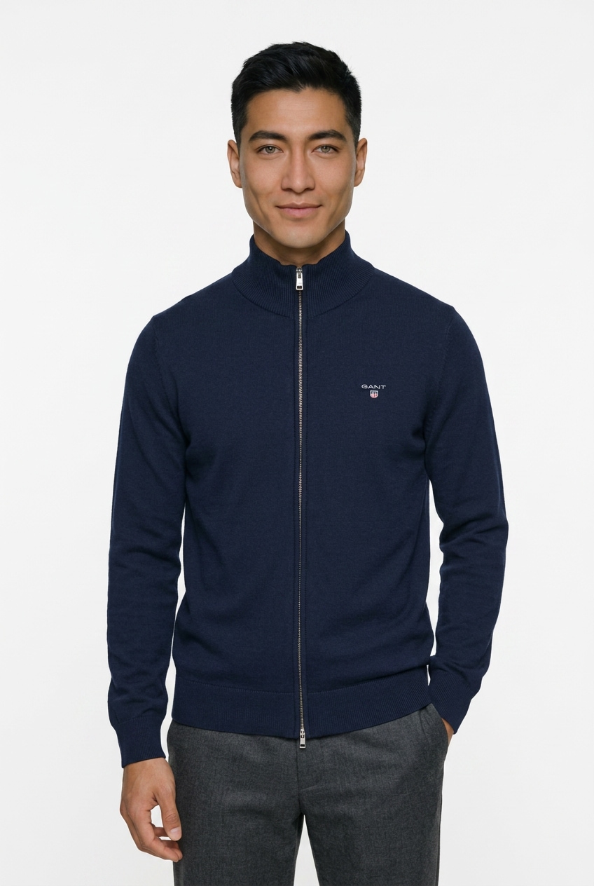 Gant Cardigan »CASUAL COTTON« Mit Rippbündchen an Stehkragen, Ärmeln und Saum
