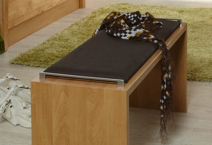 WIEMANN Banc rembourré »Lausanne, Sitzbank, Bettbank gepolstert, Erle-Nachbildung« 120 x 53 x 40 cm (L/H/P), FABRIQUÉ EN ALLEMAGNE,  Coussin d'assise en similicuir moka