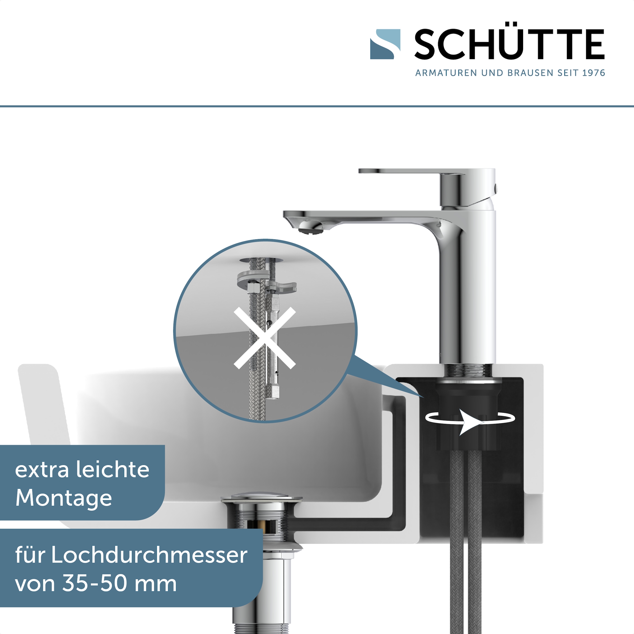 Schütte Waschtischarmatur »MONTANA« Wasserhahn Ablaufgarnitur Exzenter Energiesparende Cold-Start-Funktion