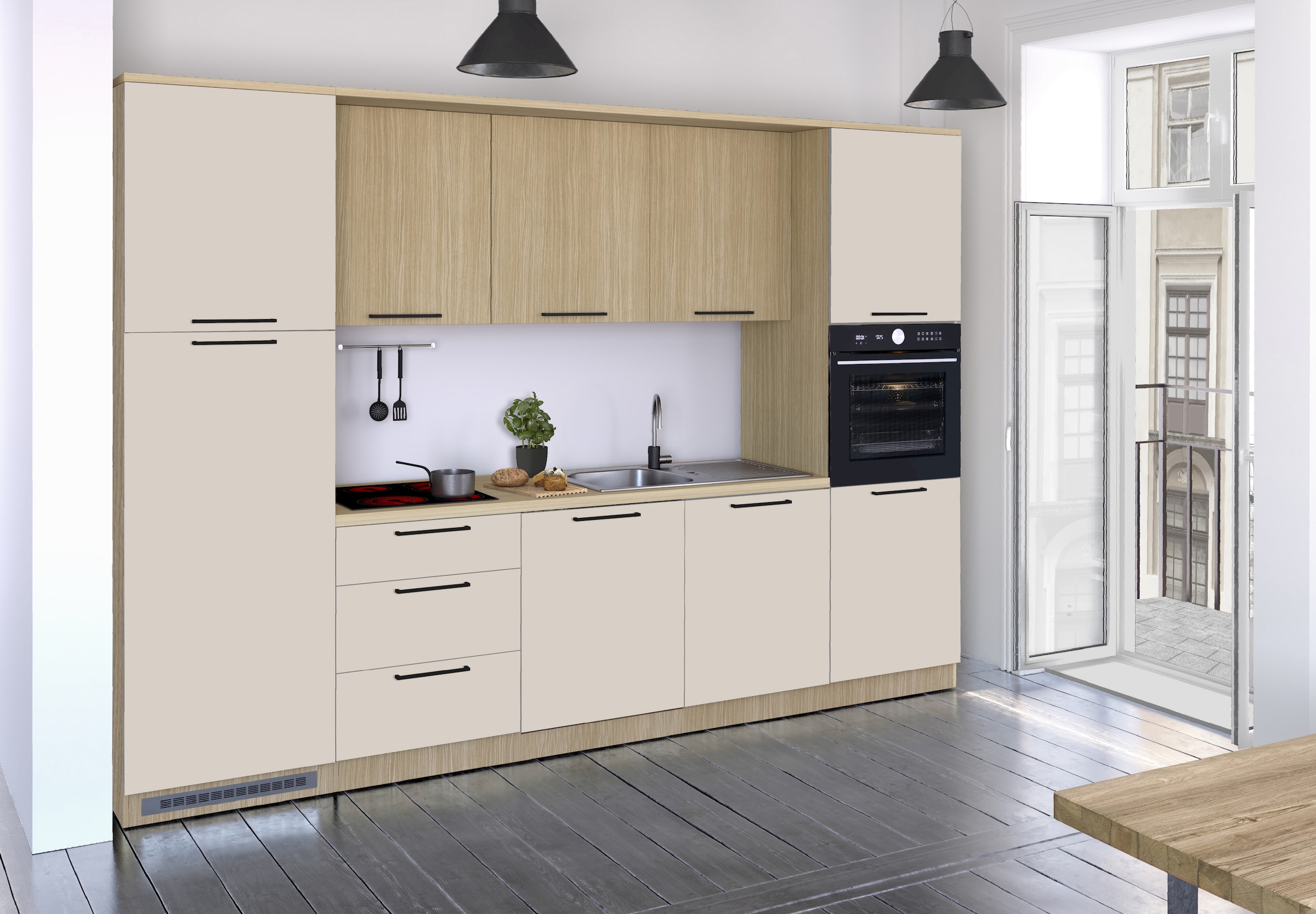 KOCHSTATION Kitchenette »KS-Luna, Einbauküche, Zeilenküche, Küchenblock« Breite 300 cm, wahlweise mit Hanseatic-E-Geräten, APL 35mm stark