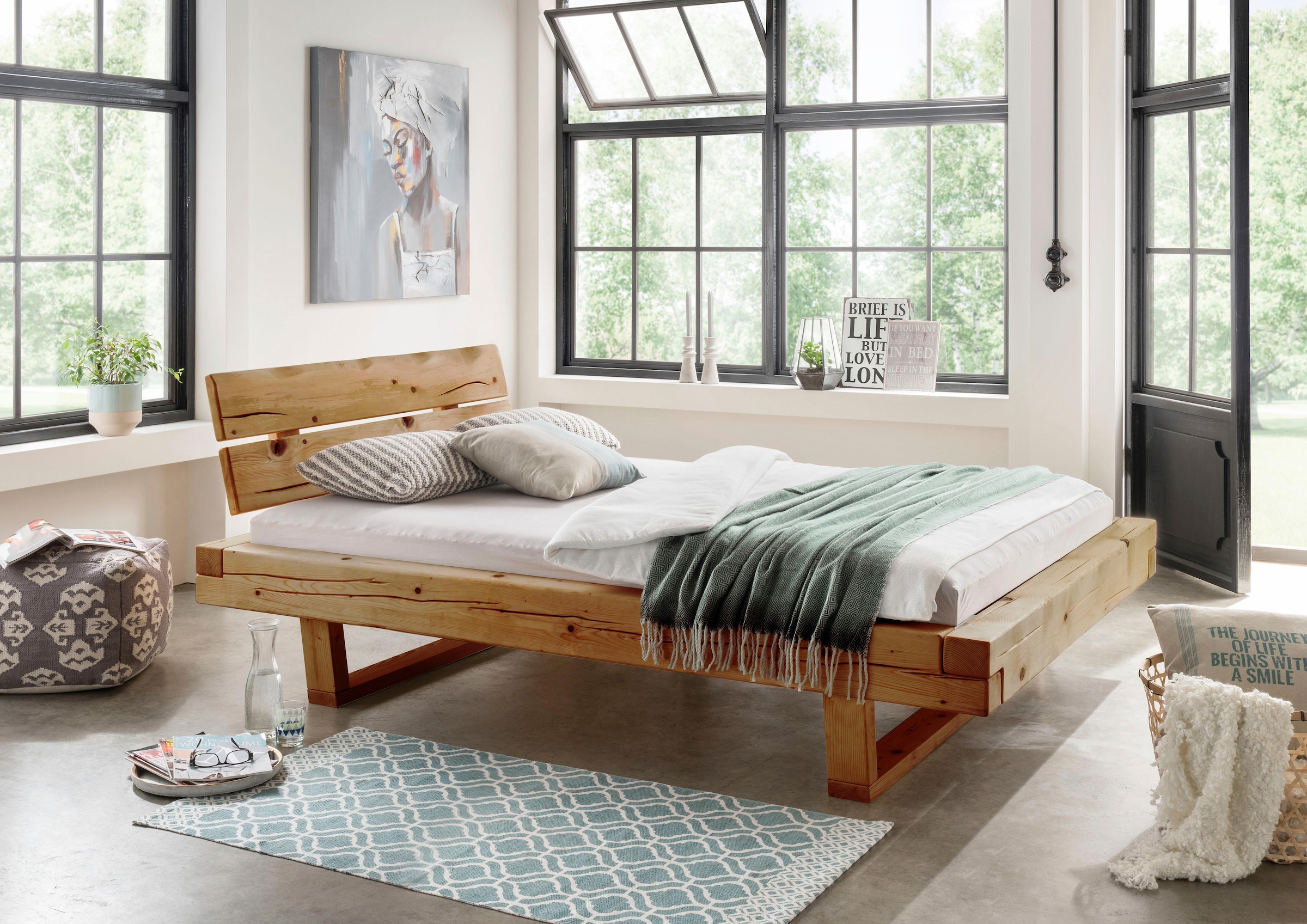 Home affaire Schlafzimmer-Set »Ultima, 3-tlg., Bettgestell & 2 Nachttische aus massivem Fichtenholz« Liegefläche 180x200cm, Belastbarkeit je Seite bis zu 200kg, 