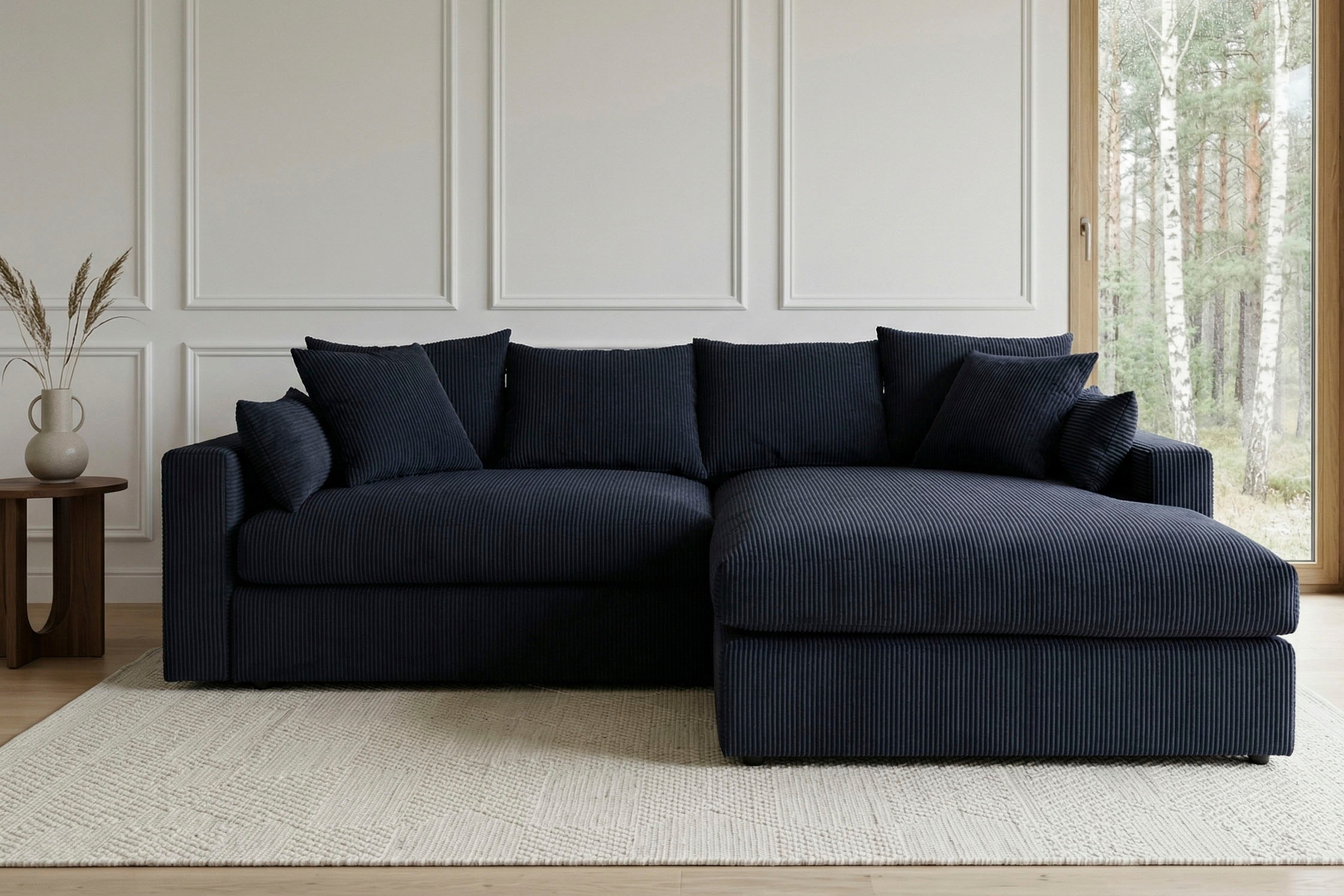 GOODproduct Canapé d'angle »Cosy Lounge L-Form, Breite 268 cm« méga canapé recouvert de velours côtelé, avec ressorts et 5 coussins décoratifs